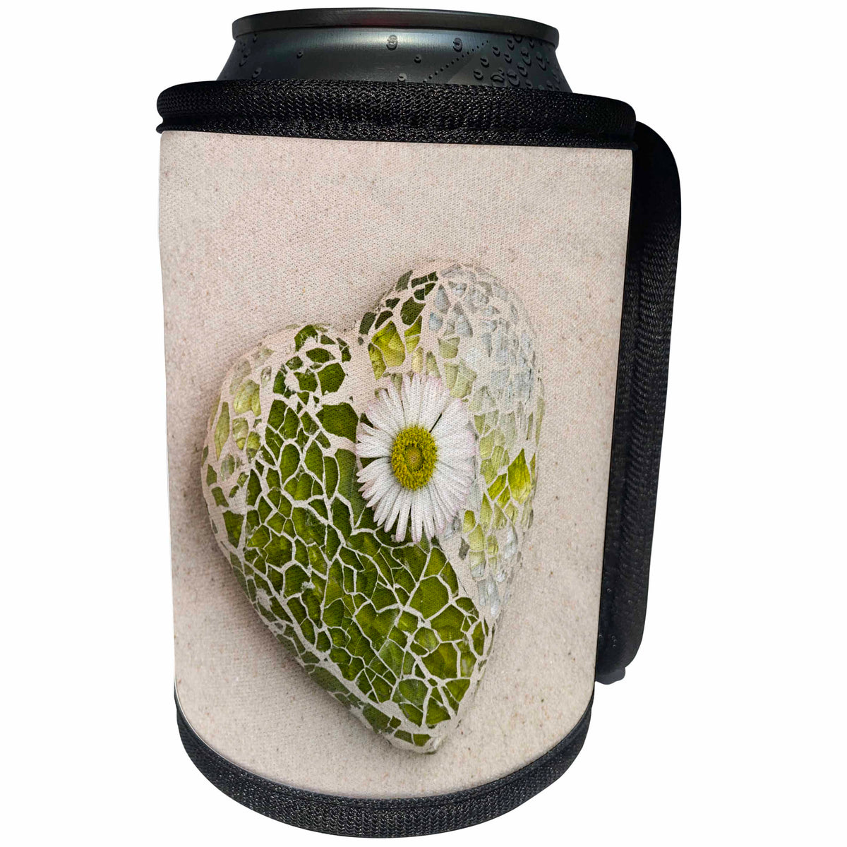 3dRose Andrea Haase Still Life Photography - Glass Heart And Little Daisy Flower Photography - Can Cooler Bottle Wrap (cc_268189)