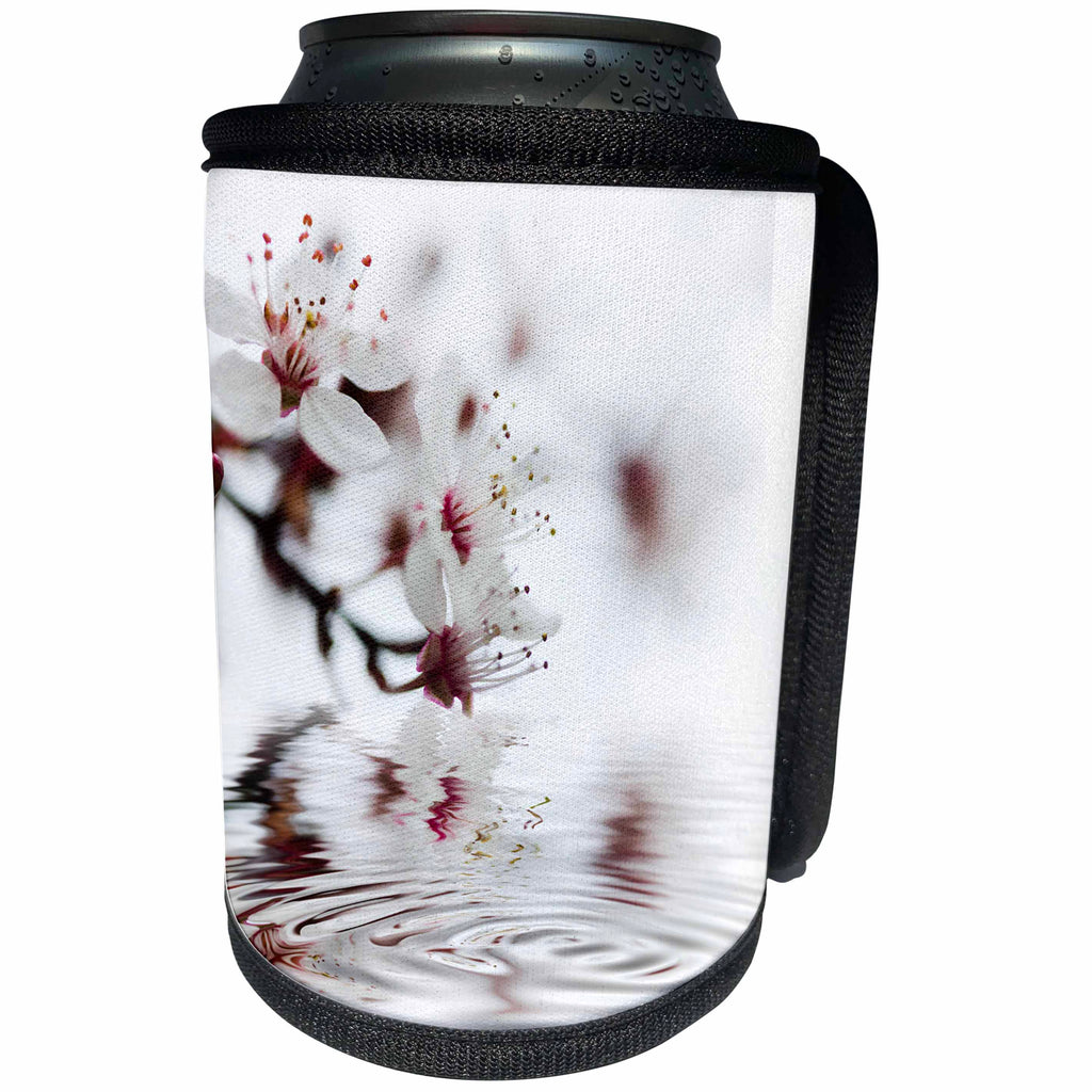 3dRose Andrea Haase Nature Photography - Cherry Blossom and Reflecting Water Close Up Photography - Can Cooler Bottle Wrap (cc_268194)