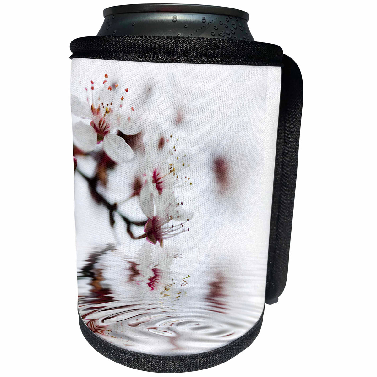 3dRose Andrea Haase Nature Photography - Cherry Blossom and Reflecting Water Close Up Photography - Can Cooler Bottle Wrap (cc_268194)