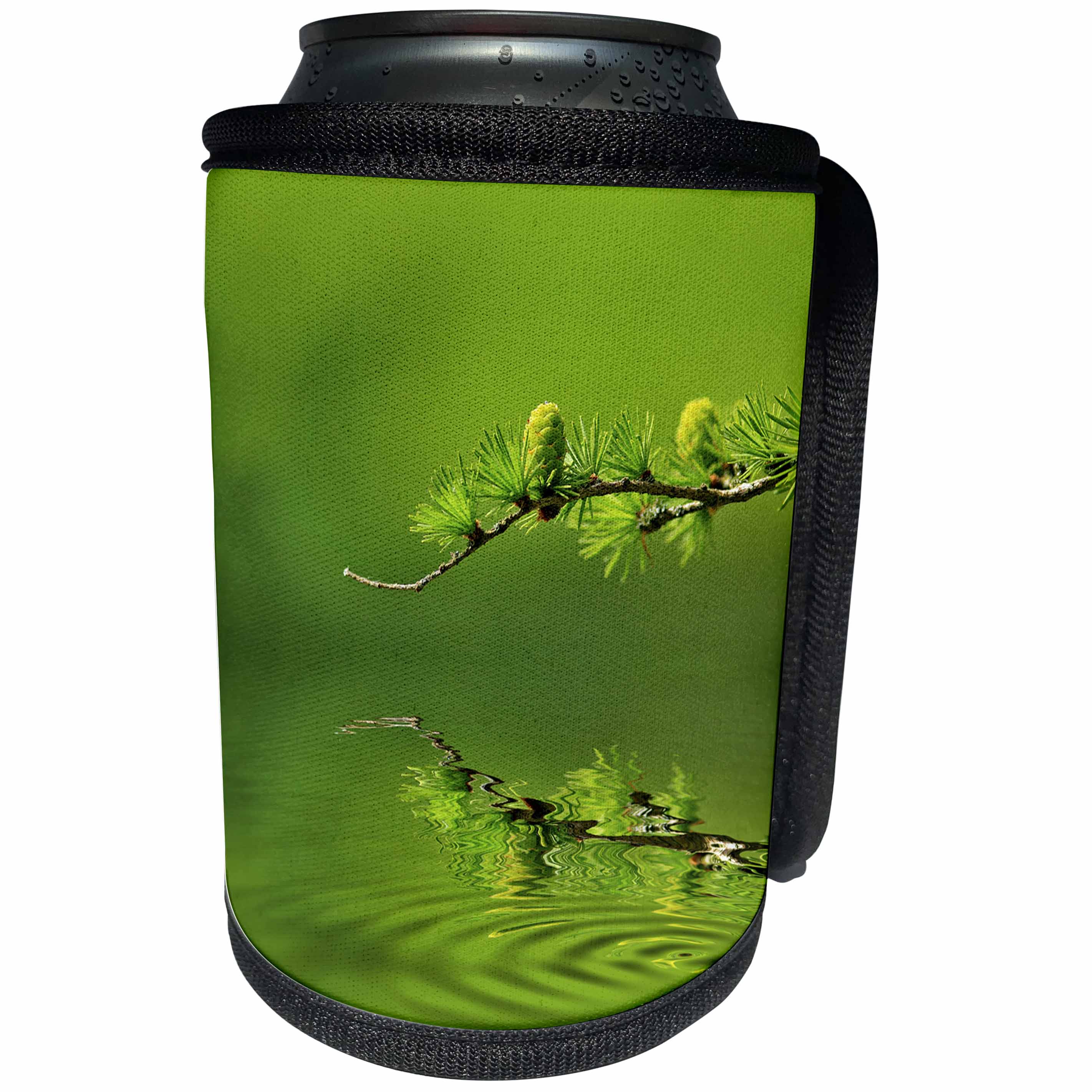 3dRose Andrea Haase Nature Photography - Green Larch Twig Over Reflecting Water Photography - Can Cooler Bottle Wrap (cc_268195)