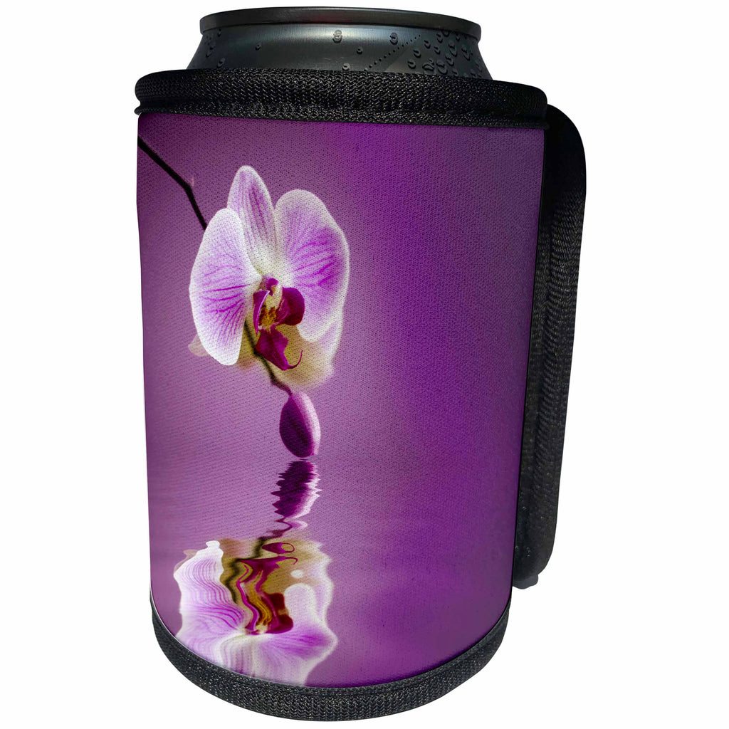 3dRose Andrea Haase Nature Photography - Single Purple Orchid Flower Over Reflecting Water Photography - Can Cooler Bottle Wrap (cc_268196)