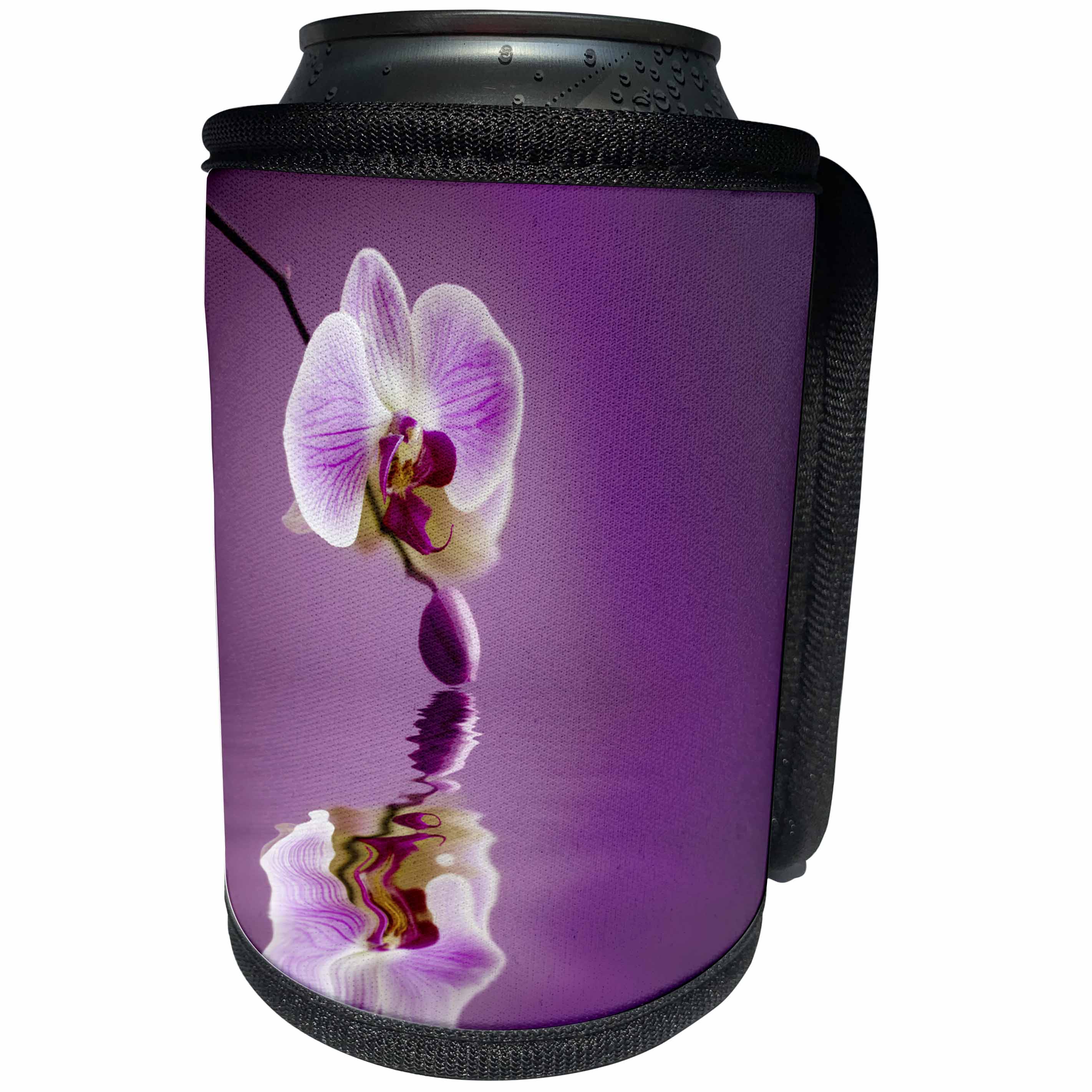 3dRose Andrea Haase Nature Photography - Single Purple Orchid Flower Over Reflecting Water Photography - Can Cooler Bottle Wrap (cc_268196)