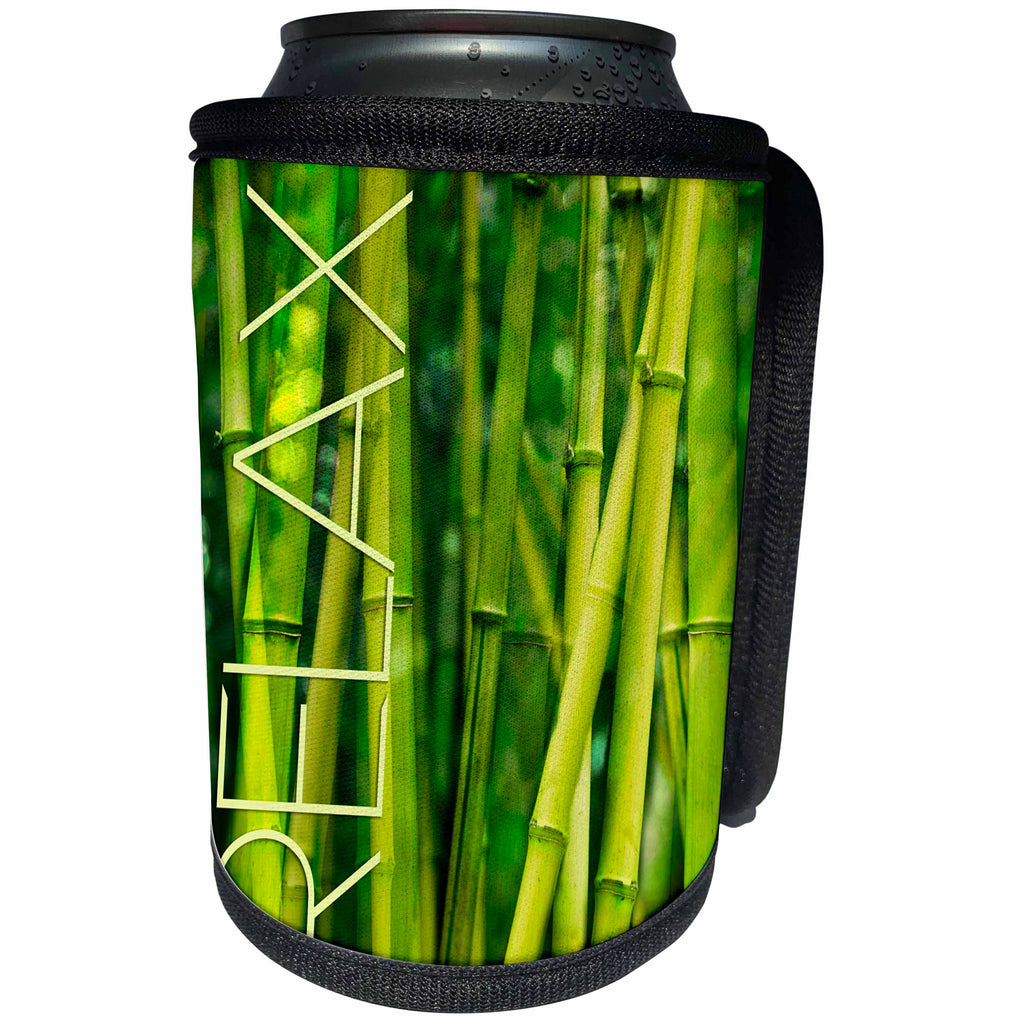 3dRose Andrea Haase Nature Photography - Green Bamboo Sticks With Word Relax Photography - Can Cooler Bottle Wrap (cc_268202)