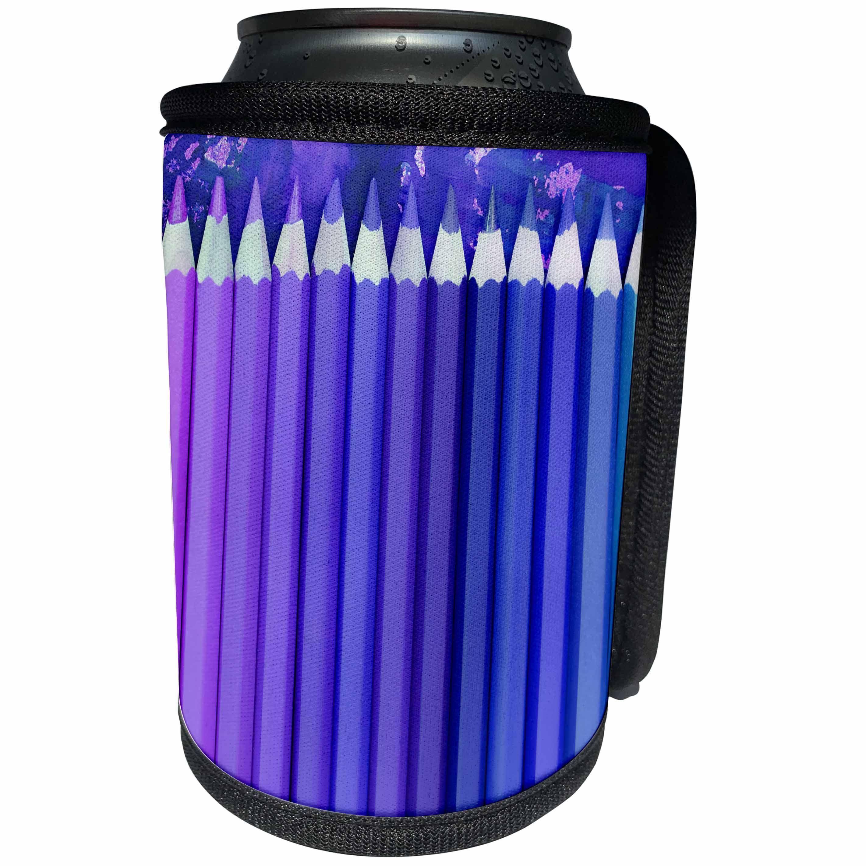 3dRose Andrea Haase Illustration Love - Pencils All Shades Of Blue And Purple In A Row Photography - Can Cooler Bottle Wrap (cc_268206)