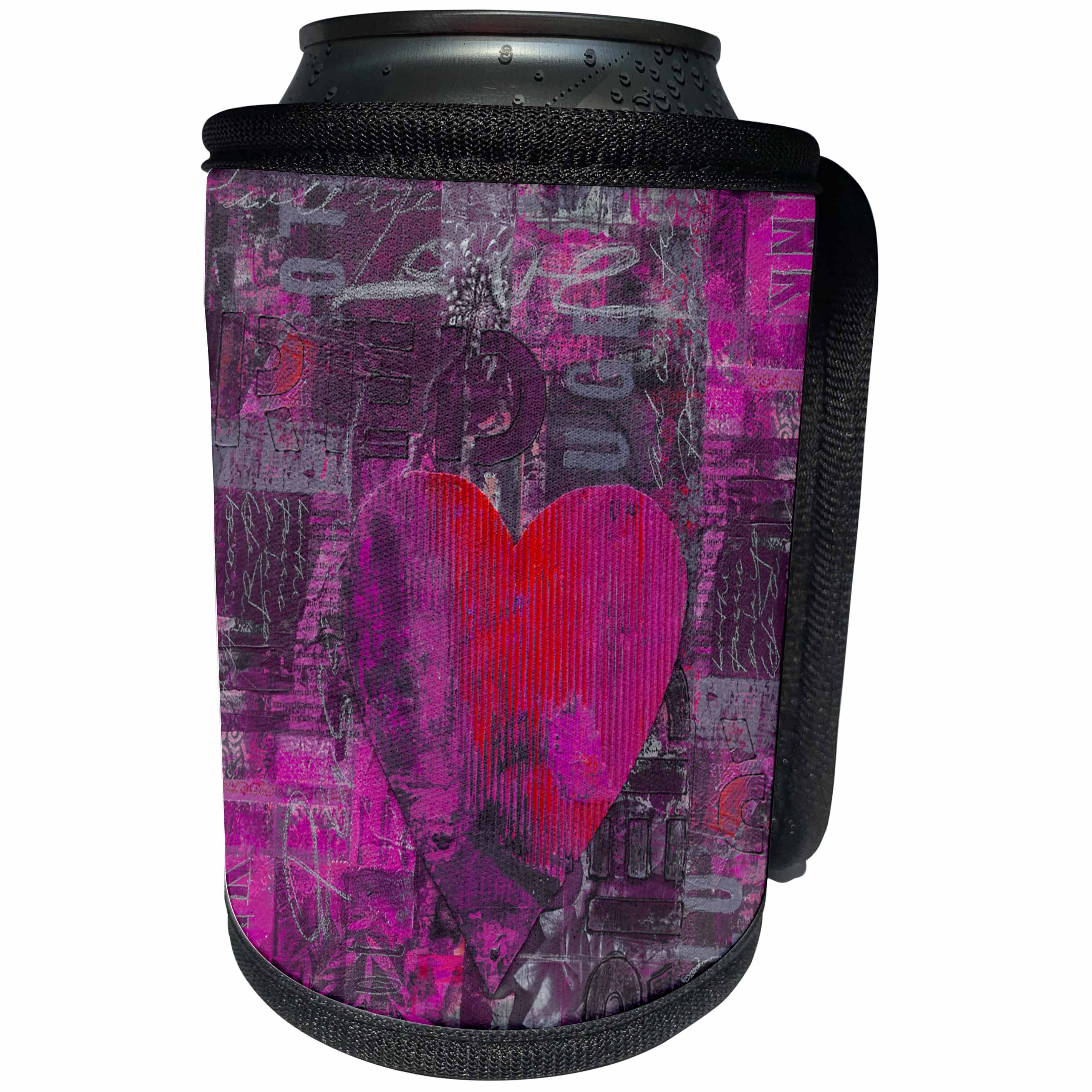 3dRose Andrea Haase Illustration Love - Painting Mixed Media With Heart And Typography In Grey And Pink - Can Cooler Bottle Wrap (cc_268208)