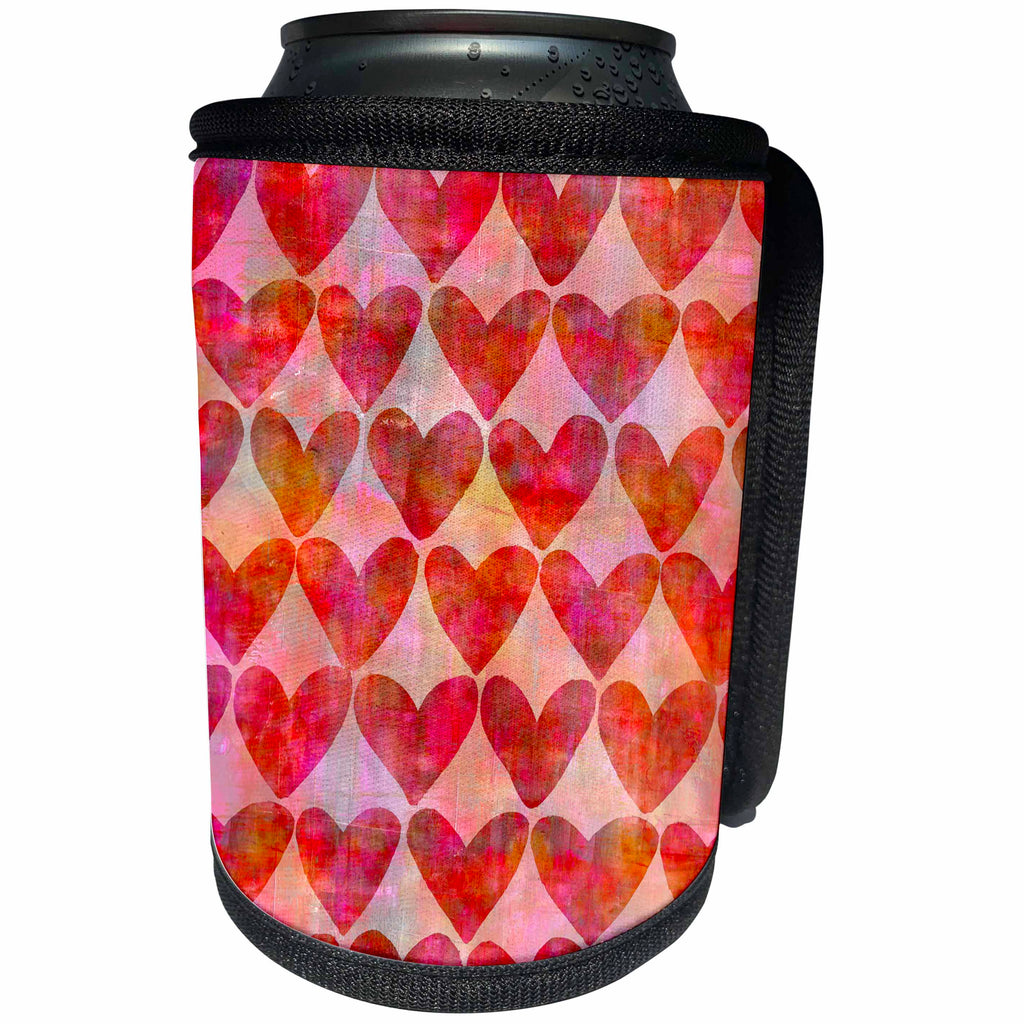 3dRose Andrea Haase Illustration Love - Painted Allover Heart Pattern - Can Cooler Bottle Wrap (cc_268214)
