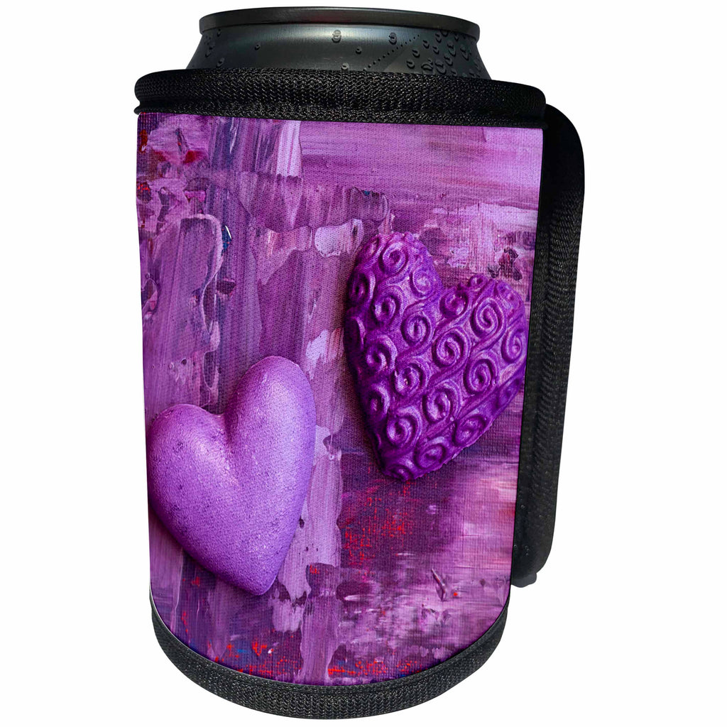 3dRose Andrea Haase Illustration Love - Two Purple Hearts On Painted Background - Can Cooler Bottle Wrap (cc_268215)