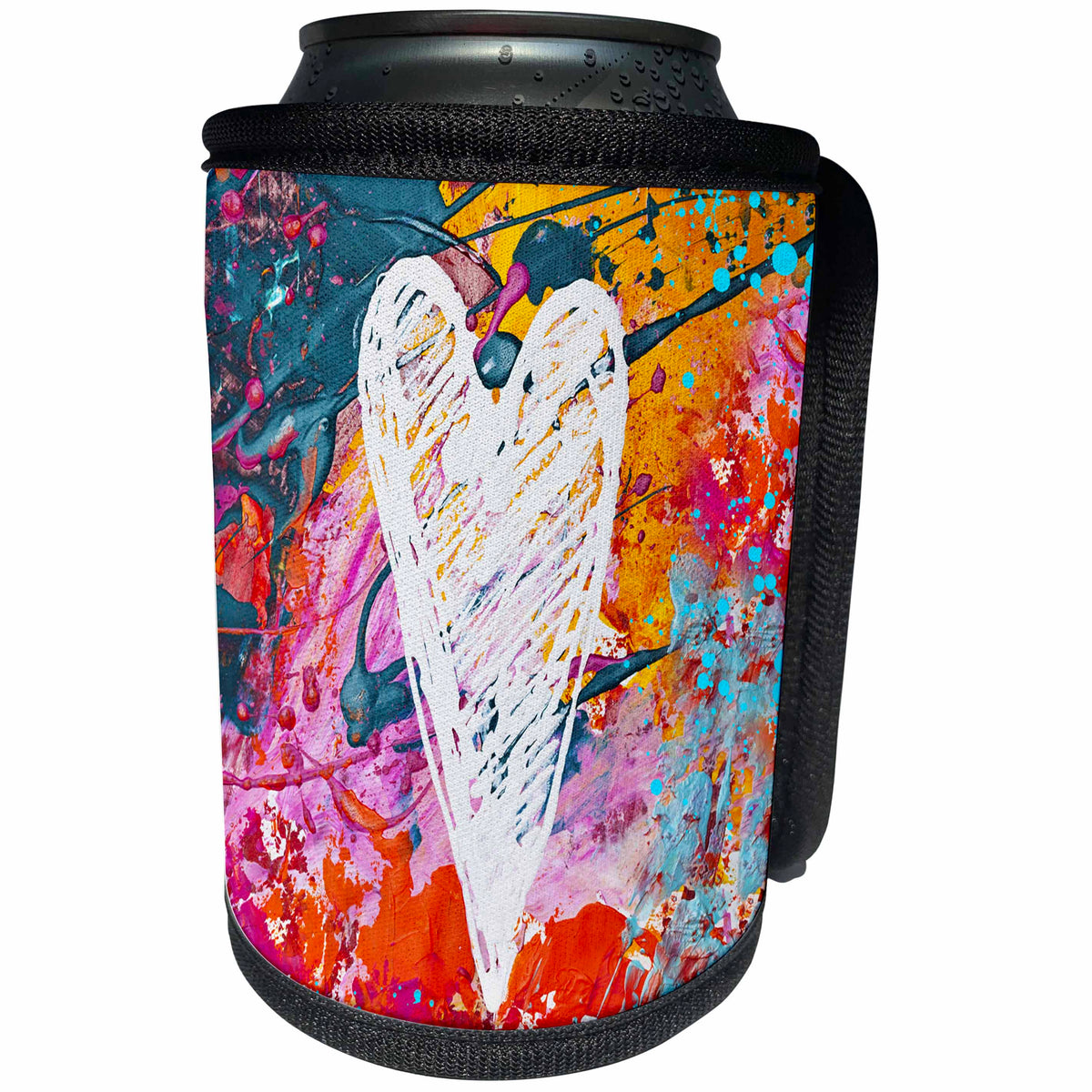 3dRose Andrea Haase Illustration Love - White Painted Heart On Colorful Background - Can Cooler Bottle Wrap (cc_268224)