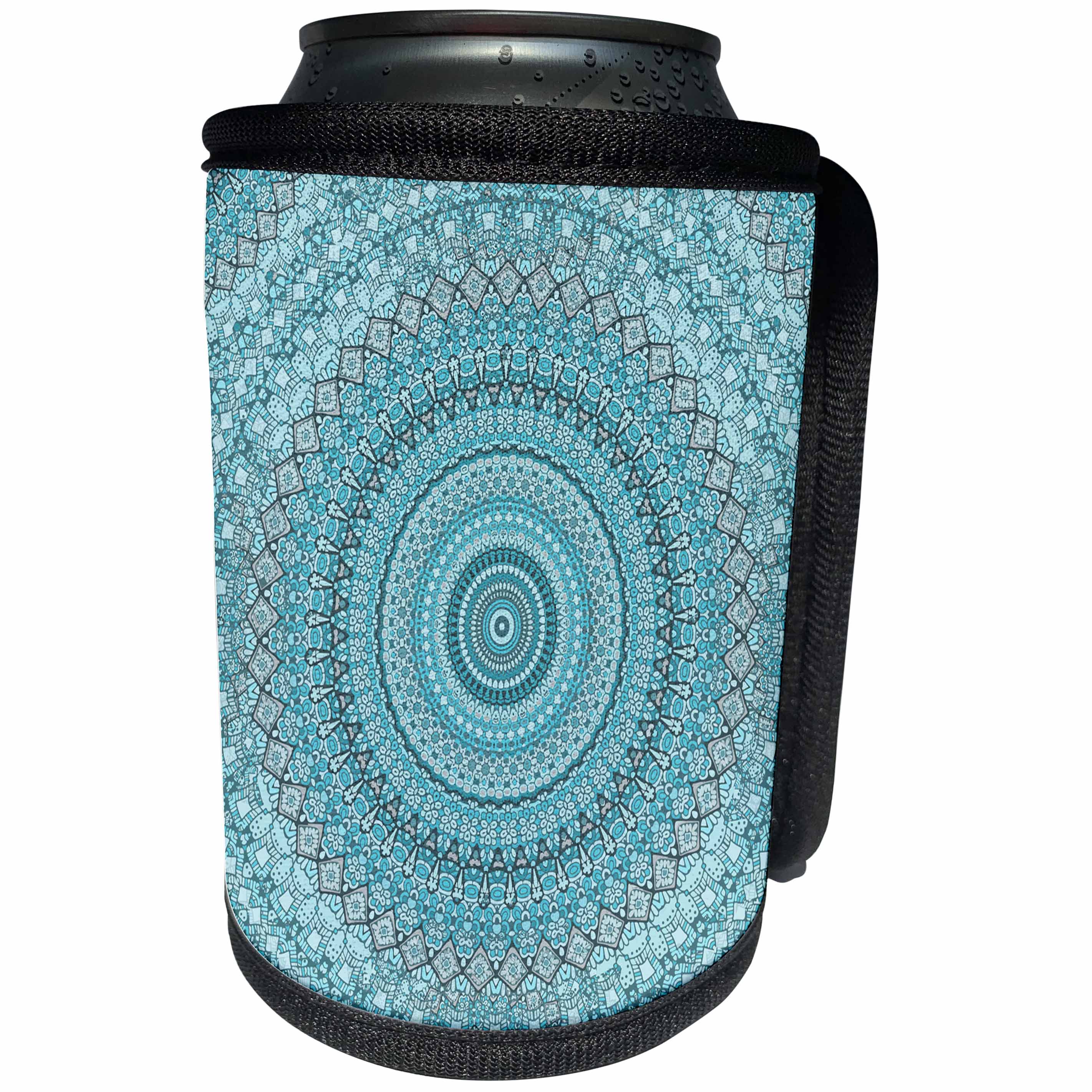 3dRose Andrea Haase Art Illustration - Turquoise Blue Mandala Illustration - Can Cooler Bottle Wrap (cc_268237)