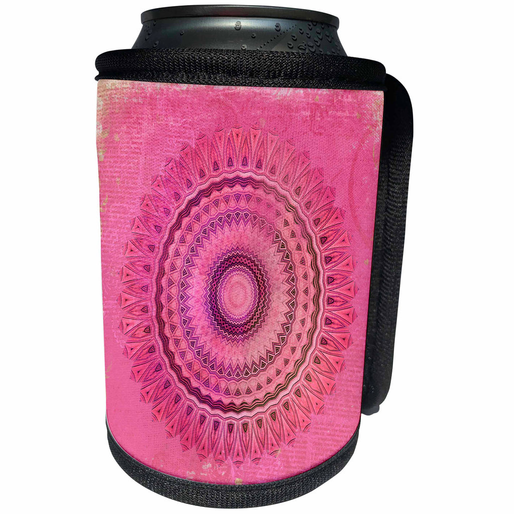 3dRose Andrea Haase Art Illustration - Pink Watercolor Mandala Illustration - Can Cooler Bottle Wrap (cc_268254)