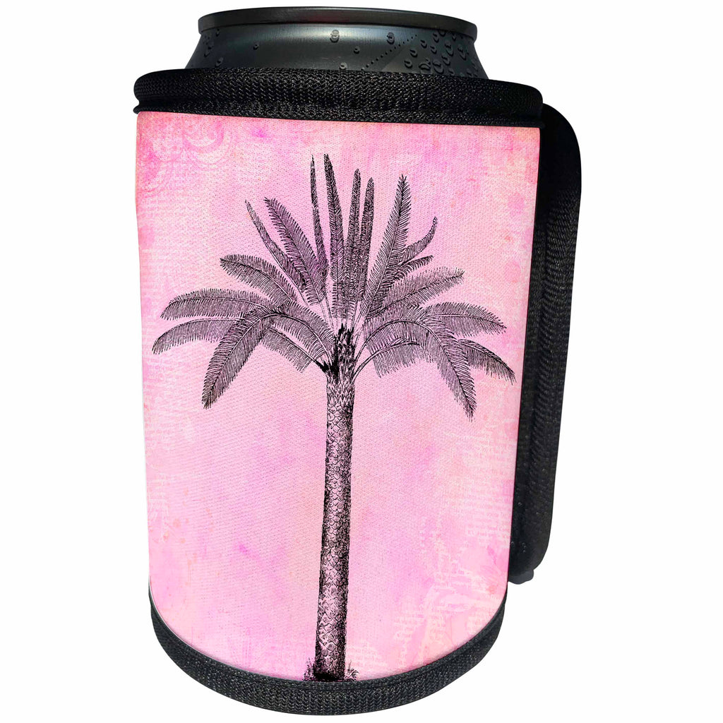 3dRose Andrea Haase Art Illustration - Vintage Palm Tree Illustration In Pink - Can Cooler Bottle Wrap (cc_268267)