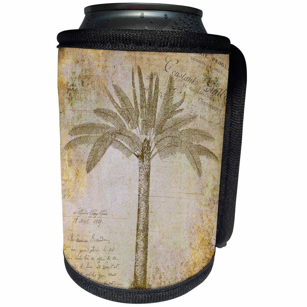 3dRose Andrea Haase Art Illustration - Vintage Palm Tree Illustration With Text Elements In Sepia Tones - Can Cooler Bottle Wrap (cc_268268)