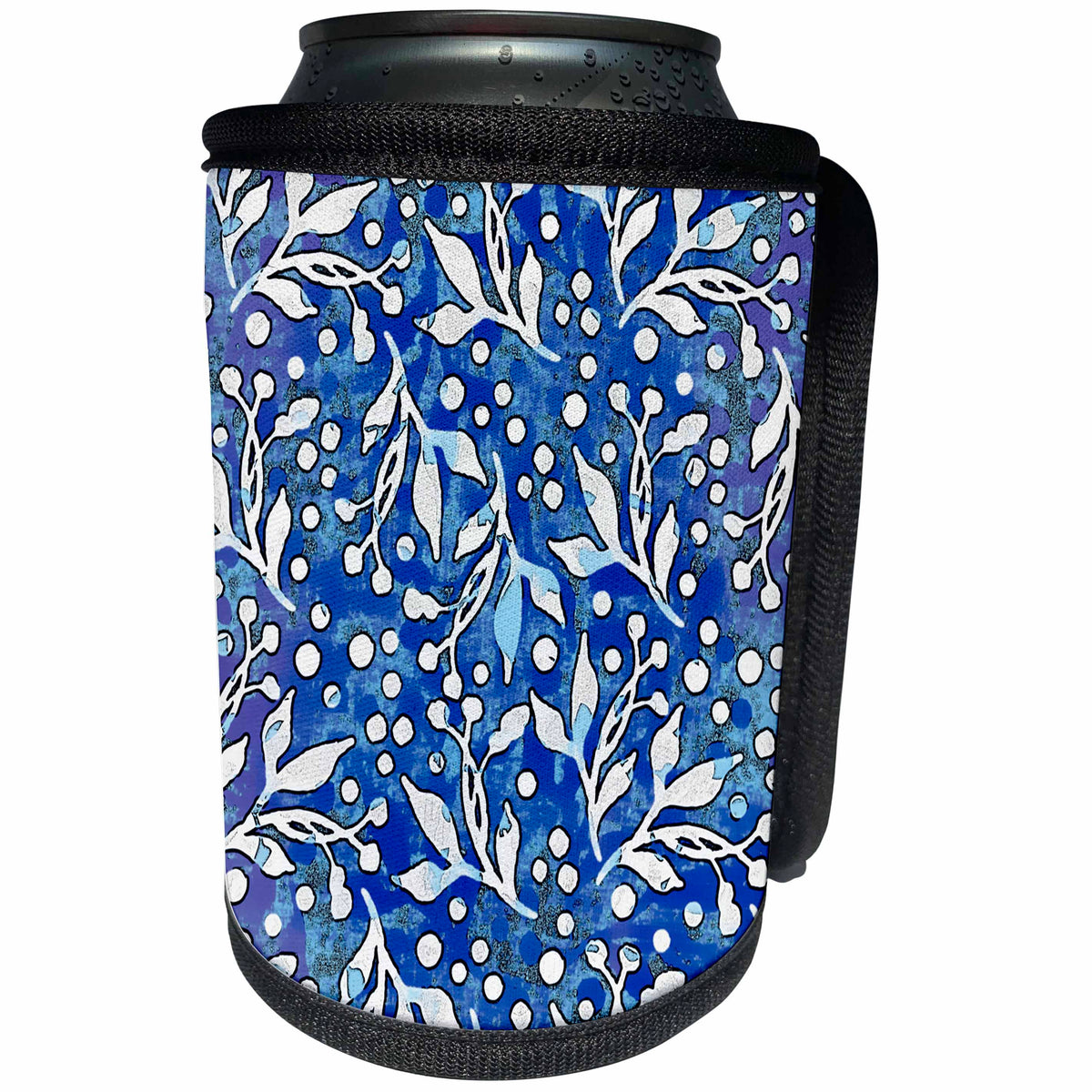 3dRose Andrea Haase Allover Pattern - Watercolor Leaf Pattern In Blue And White - Can Cooler Bottle Wrap (cc_268307)