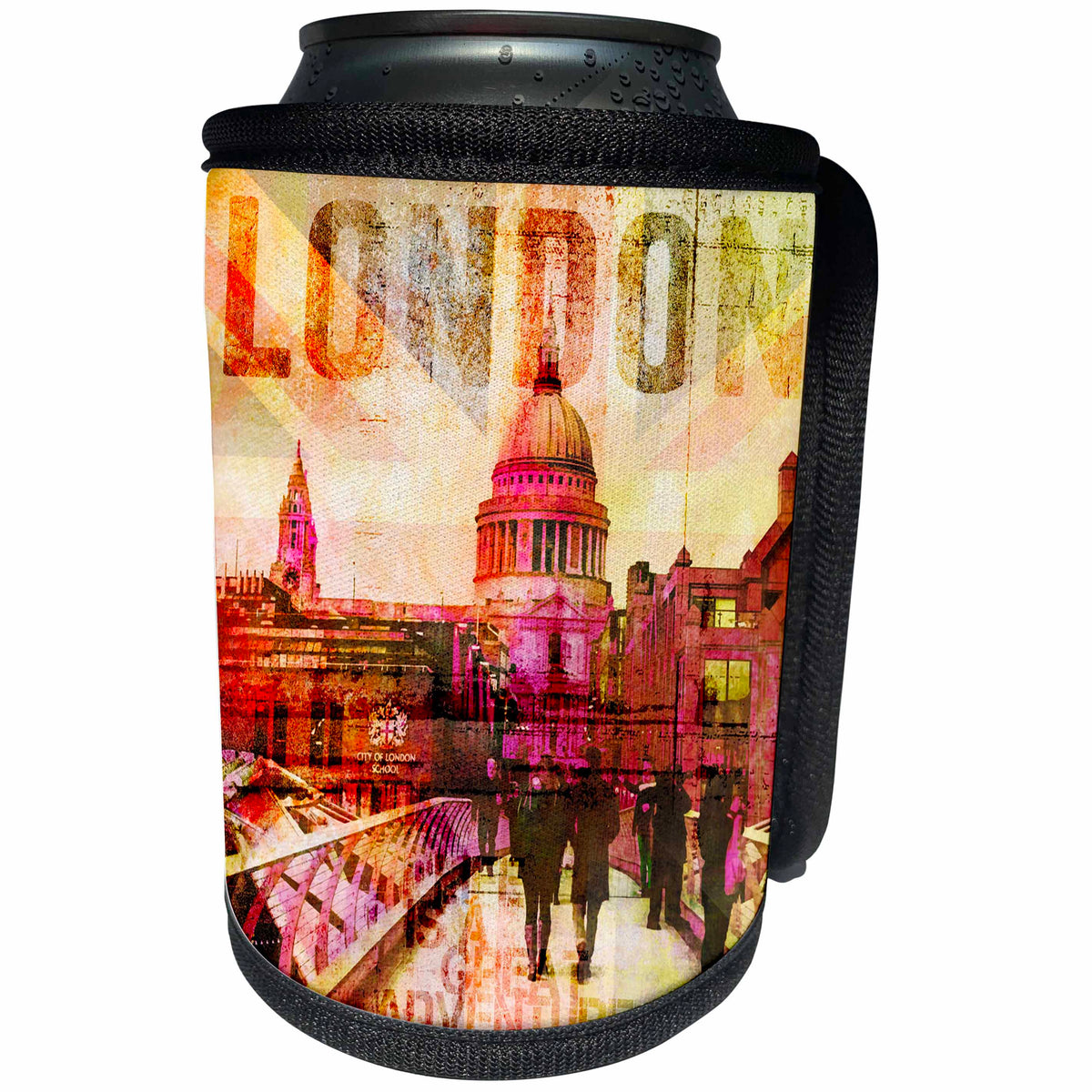 3dRose Andrea Haase Art Illustration - Colorful Mixed Media London Illustration - Can Cooler Bottle Wrap (cc_268309)