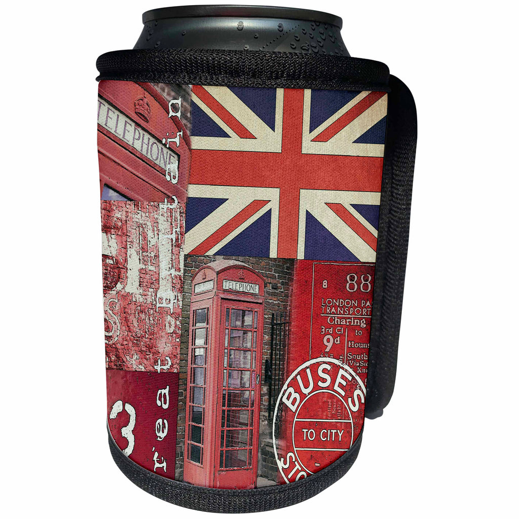 3dRose Andrea Haase Art Illustration - Mixed Media Illustration Great Britain With Union Jack Flag - Can Cooler Bottle Wrap (cc_268313)