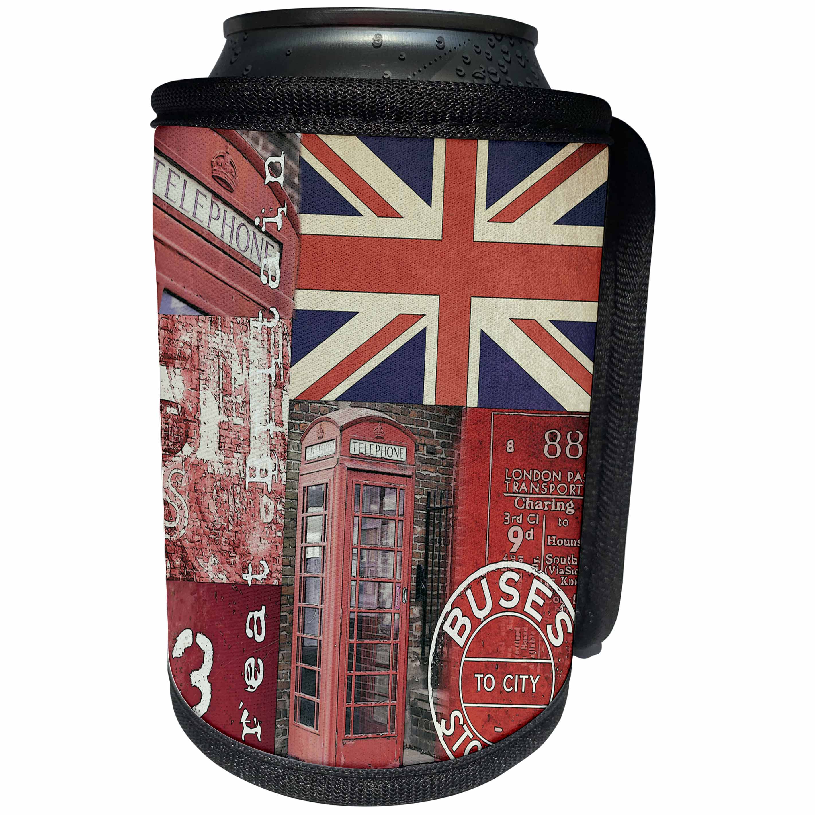 3dRose Andrea Haase Art Illustration - Mixed Media Illustration Great Britain With Union Jack Flag - Can Cooler Bottle Wrap (cc_268313)