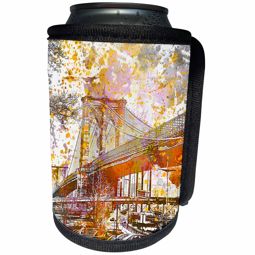 3dRose Andrea Haase Art Illustration - New York Brooklyn Bridge Illustration - Can Cooler Bottle Wrap (cc_268316)