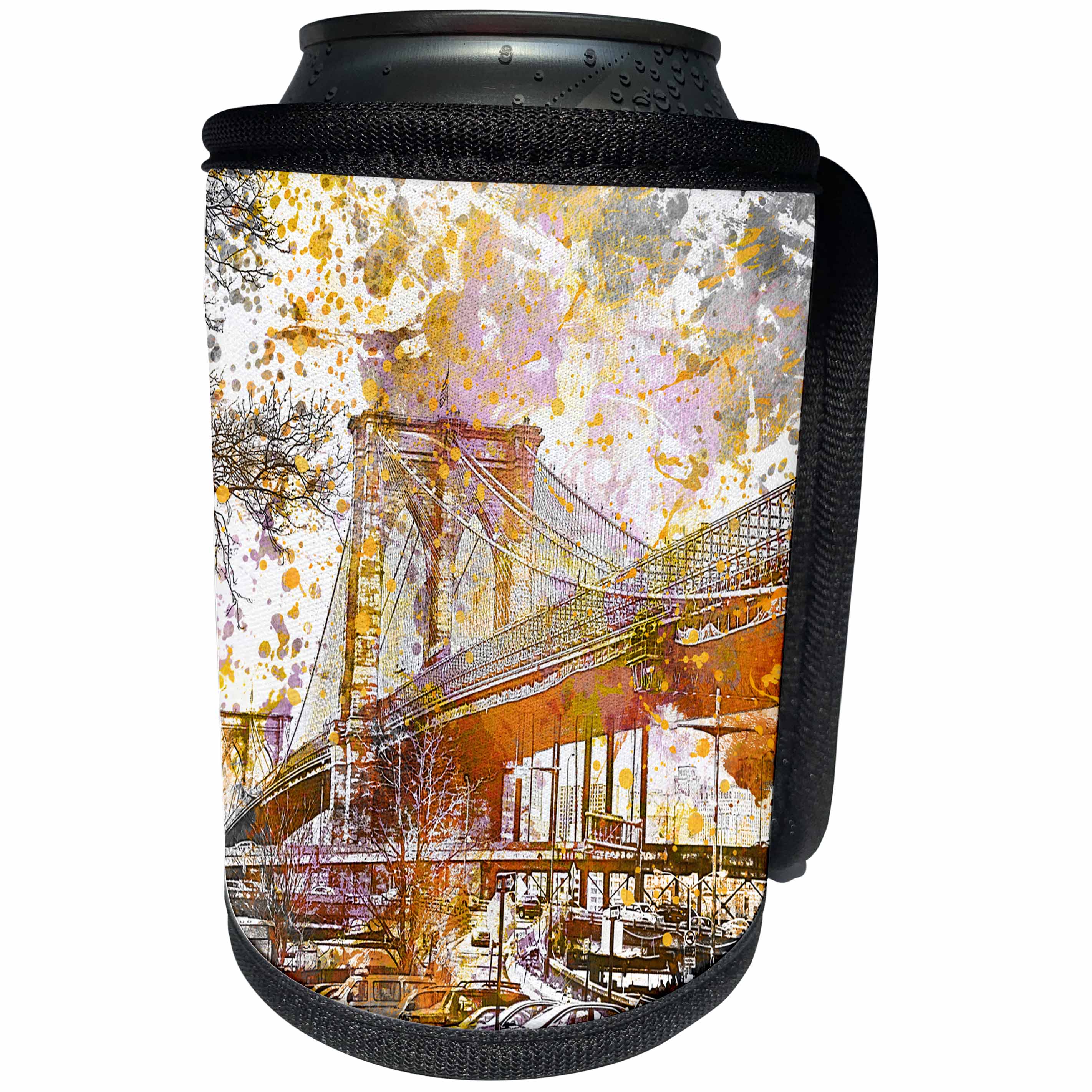 3dRose Andrea Haase Art Illustration - New York Brooklyn Bridge Illustration - Can Cooler Bottle Wrap (cc_268316)
