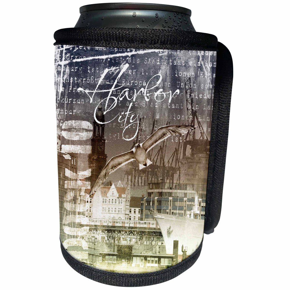3dRose Andrea Haase Art Illustration - Hamburg Germany Harbor Illustration In Blue - Can Cooler Bottle Wrap (cc_268318)