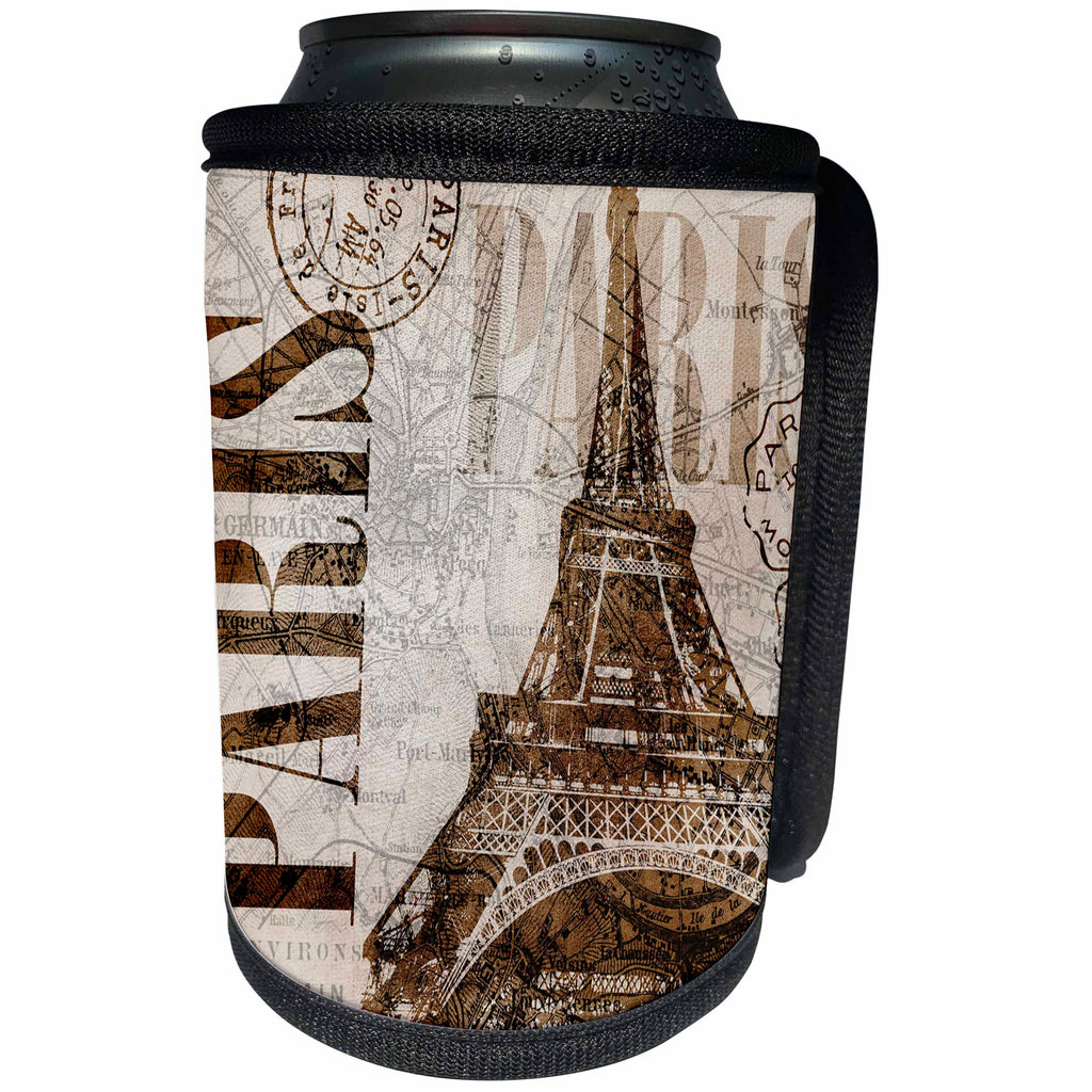 3dRose Andrea Haase Art Illustration - Watercolor Paris Illustration With Eiffel Tower - Can Cooler Bottle Wrap (cc_268320)