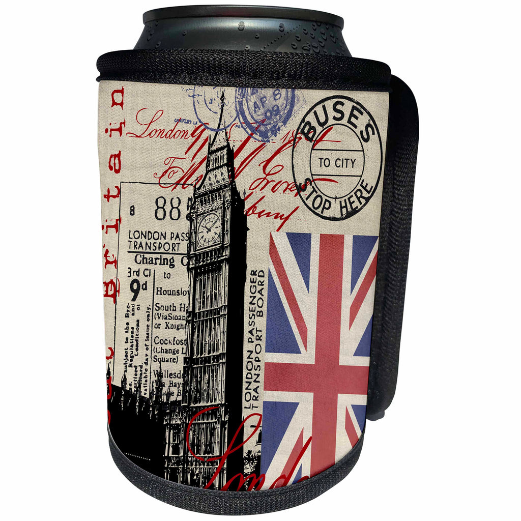 3dRose Andrea Haase Art Illustration - Illustration Great Britain With Union Jack Flag - Can Cooler Bottle Wrap (cc_268321)