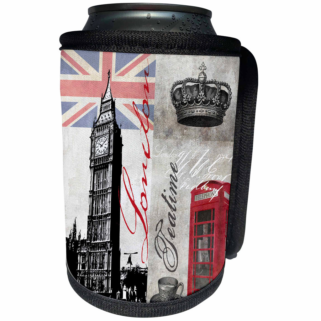 3dRose Andrea Haase Art Illustration - Illustration Great Britain With Telephone Booth - Can Cooler Bottle Wrap (cc_268322)