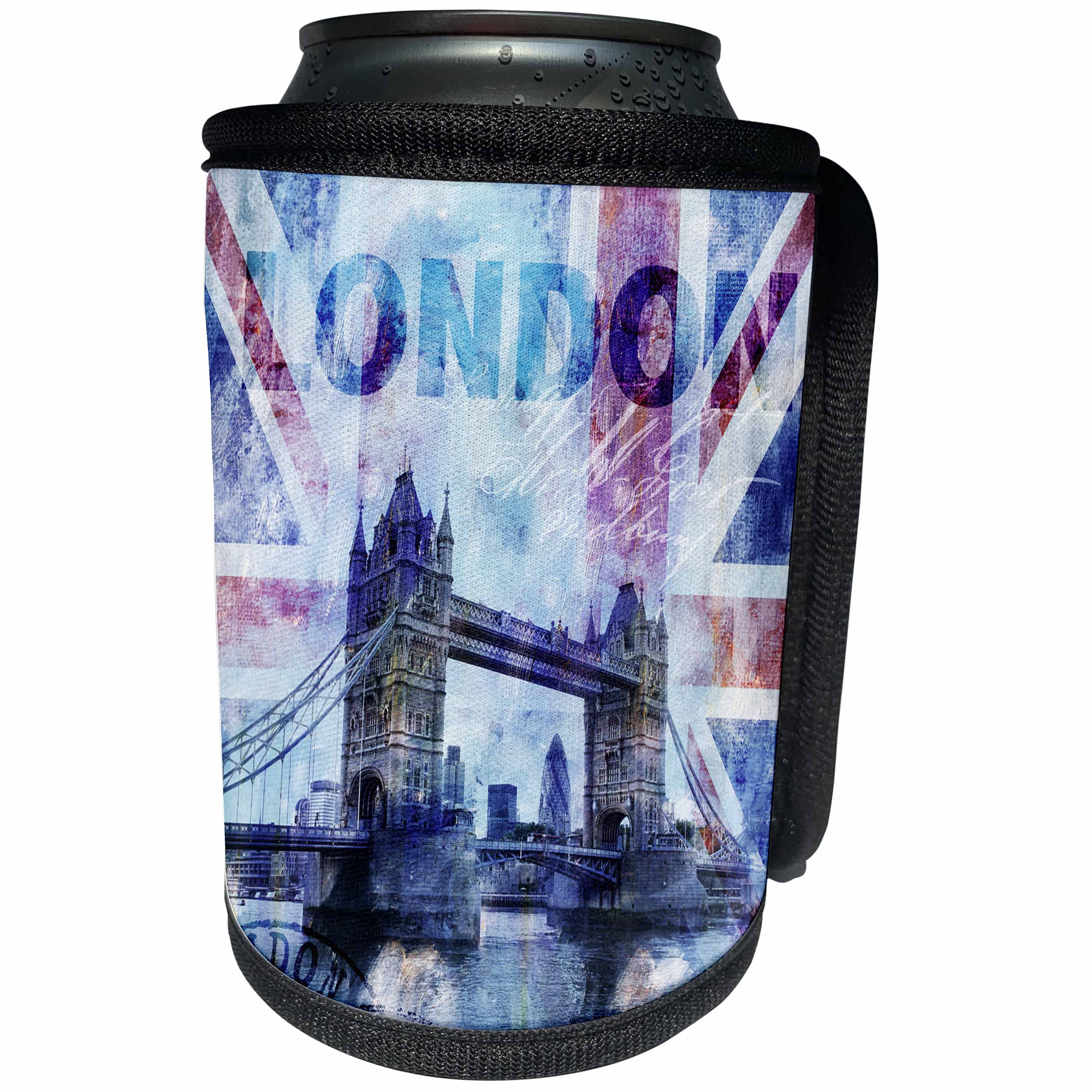 3dRose Andrea Haase Art Illustration - Illustration London Tower Bridge With Union Jack Flag - Can Cooler Bottle Wrap (cc_268323)
