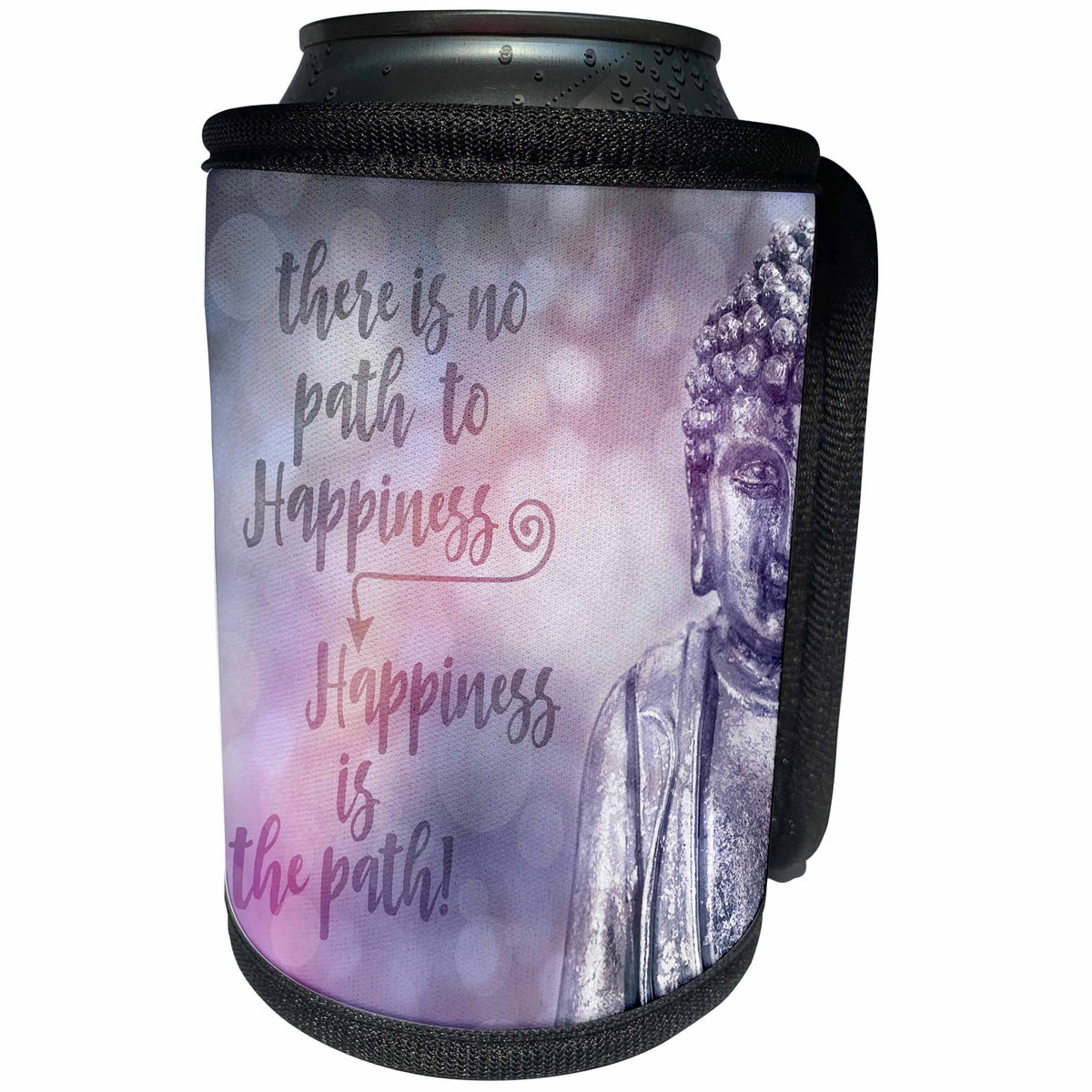 3dRose Andrea Haase Inspirational Typography - Buddha With Wisdom Words There Is No Path To Happiness - Can Cooler Bottle Wrap (cc_268338)