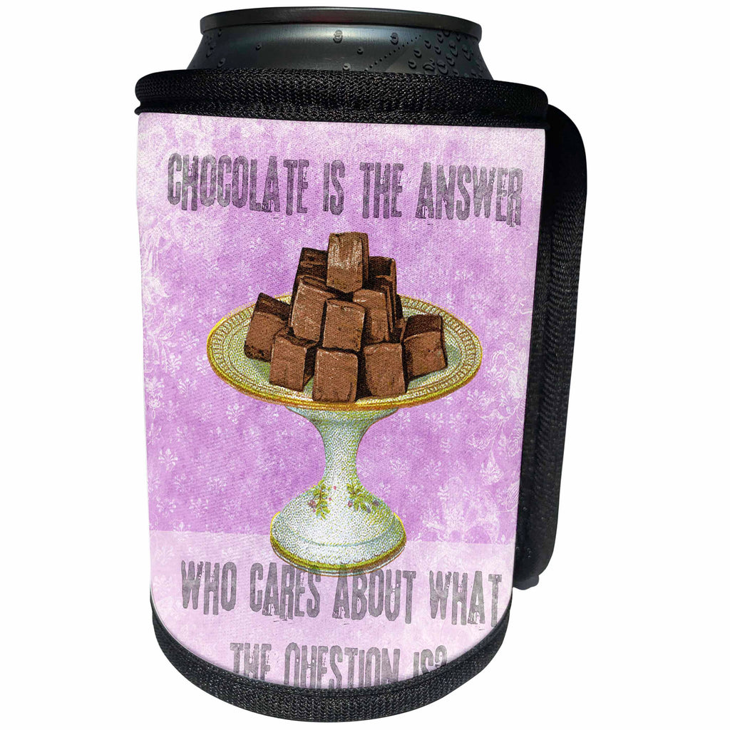 3dRose Andrea Haase Inspirational Typography - Chocolates With Funny Chocolate Quote - Can Cooler Bottle Wrap (cc_268339)
