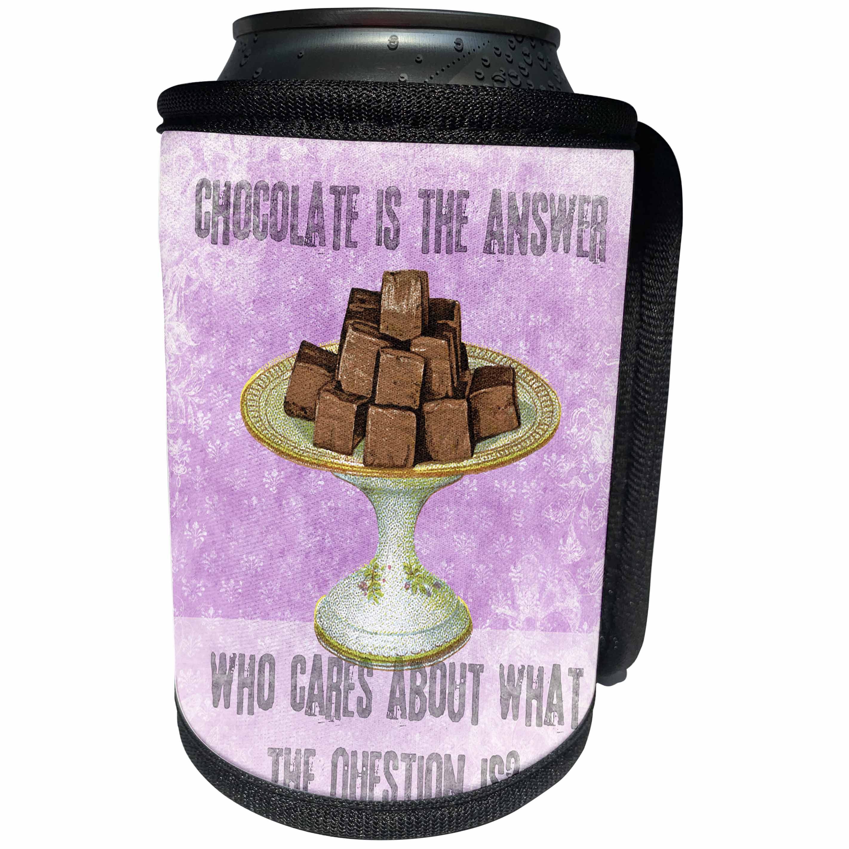 3dRose Andrea Haase Inspirational Typography - Chocolates With Funny Chocolate Quote - Can Cooler Bottle Wrap (cc_268339)