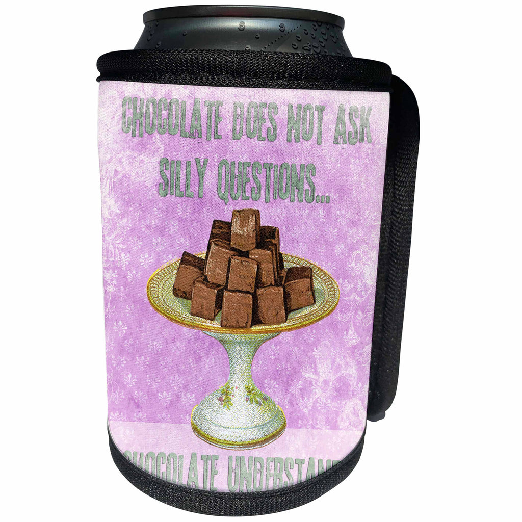3dRose Andrea Haase Inspirational Typography - Chocolates With Funny Chocolate Quote - Can Cooler Bottle Wrap (cc_268340)