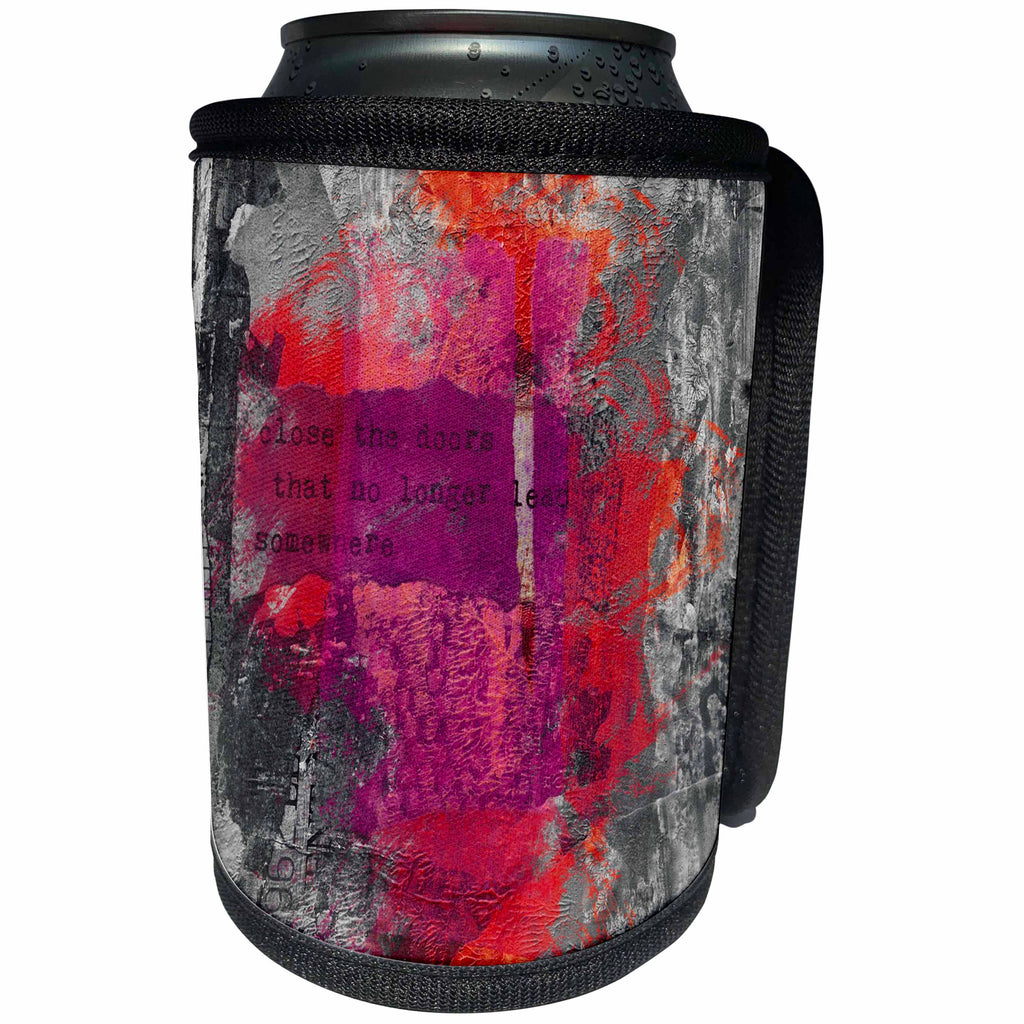 3dRose Andrea Haase Inspirational Typography - Modern Art With Quote Close The Door That No Longer Leads Somewhere - Can Cooler Bottle Wrap (cc_268341)