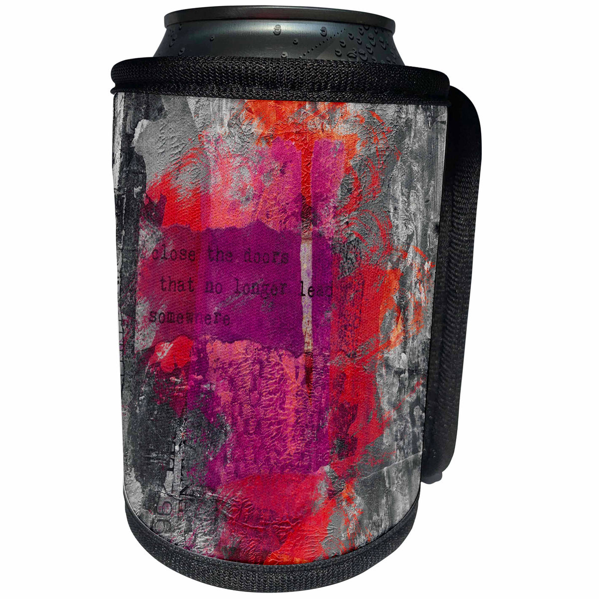 3dRose Andrea Haase Inspirational Typography - Modern Art With Quote Close The Door That No Longer Leads Somewhere - Can Cooler Bottle Wrap (cc_268341)