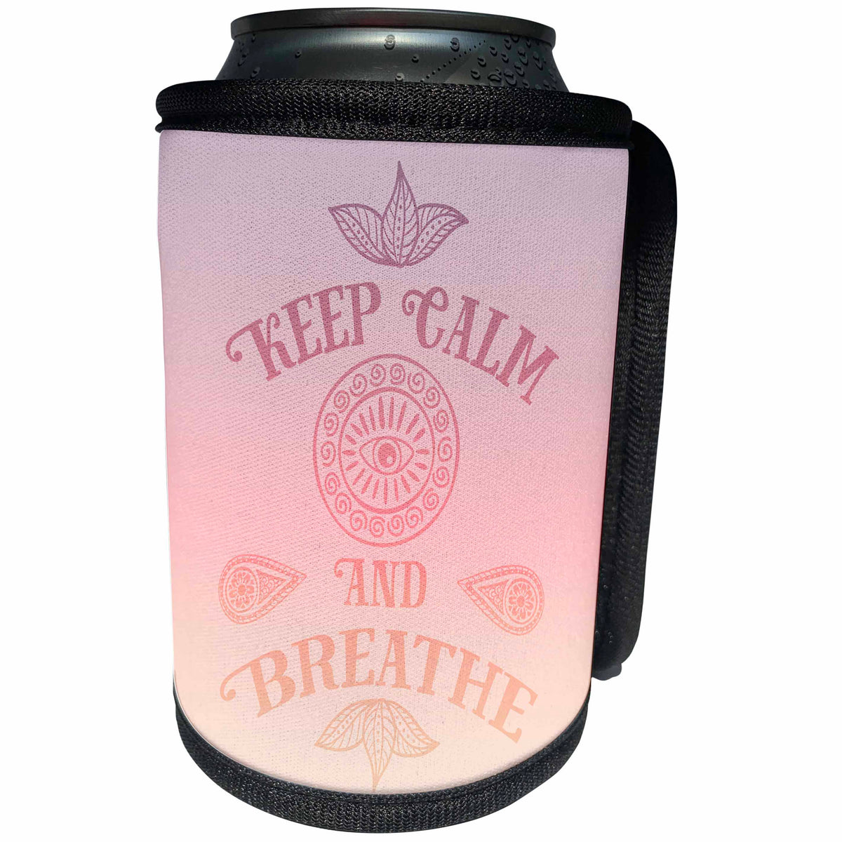 3dRose Andrea Haase Inspirational Typography - Yoga Meditation Typography Keep Calm And Breathe In Pastel Color - Can Cooler Bottle Wrap (cc_268348)