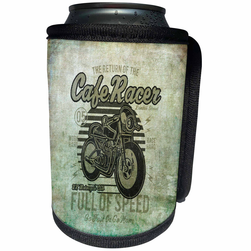 3dRose Andrea Haase Art Illustration - Vintage Motorcycle Caferacer Poster Art In Grey Grunge Style - Can Cooler Bottle Wrap (cc_268352)