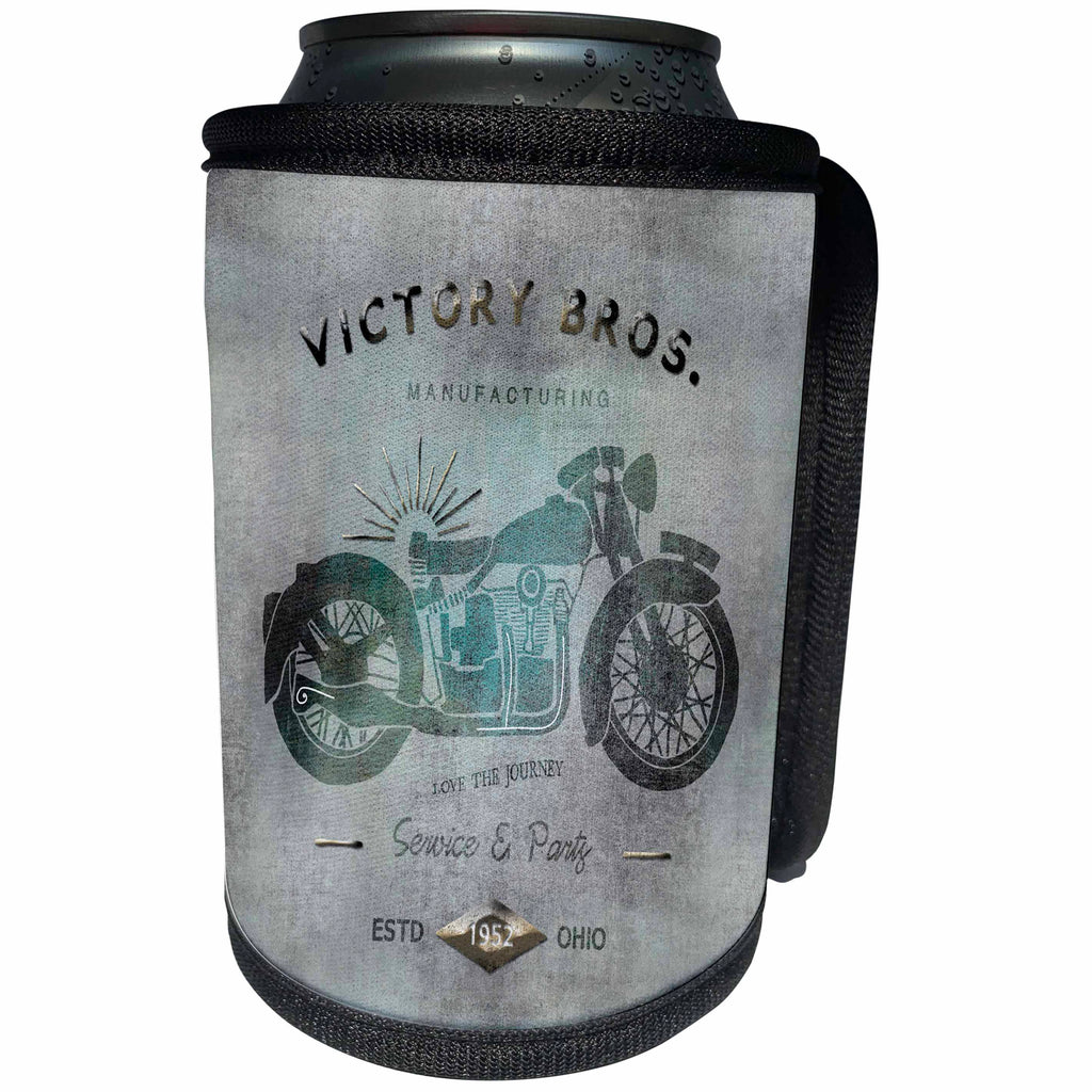 3dRose Andrea Haase Art Illustration - Vintage Motorcycle Caferacer Poster Art In Blue Grey Grunge Style - Can Cooler Bottle Wrap (cc_268353)