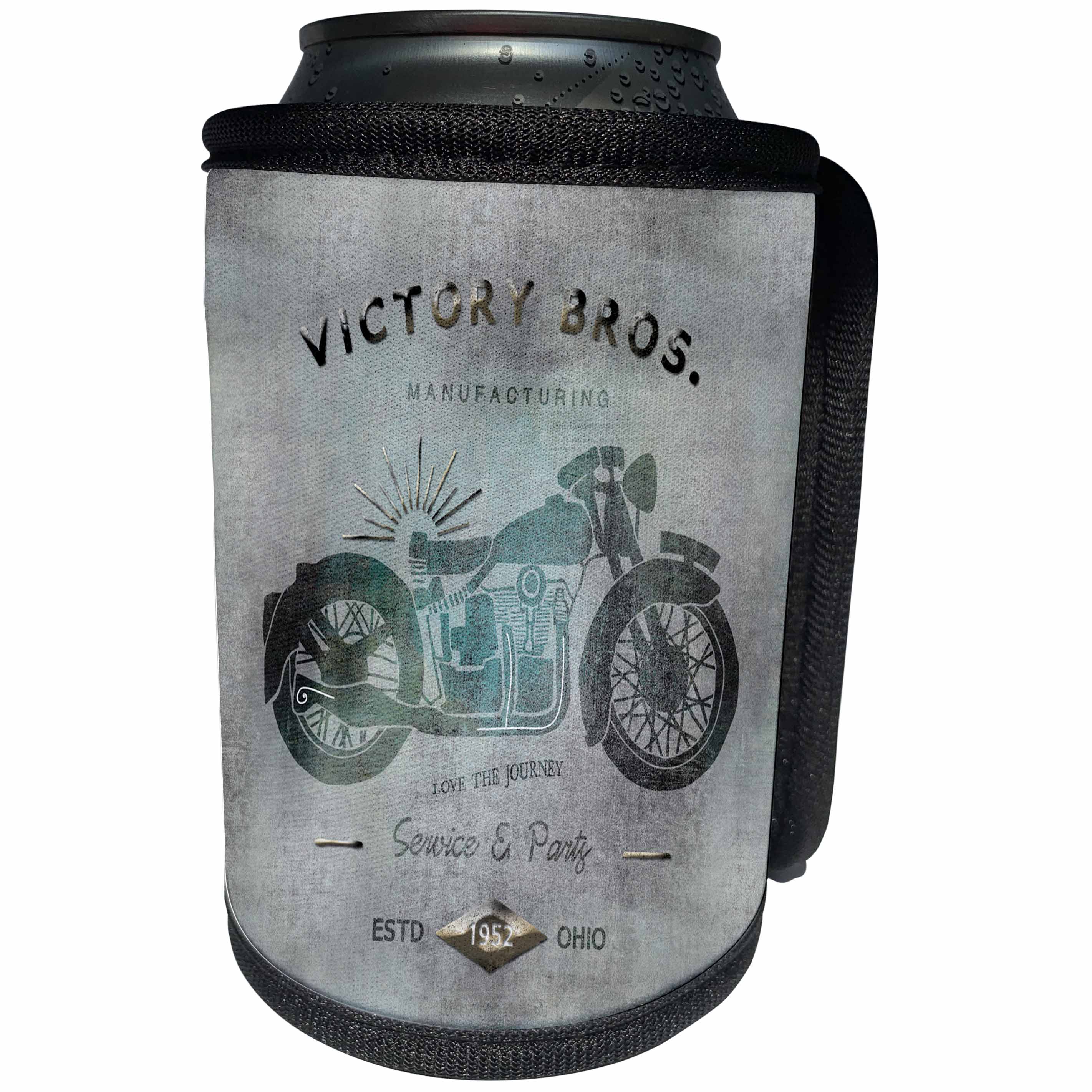 3dRose Andrea Haase Art Illustration - Vintage Motorcycle Caferacer Poster Art In Blue Grey Grunge Style - Can Cooler Bottle Wrap (cc_268353)