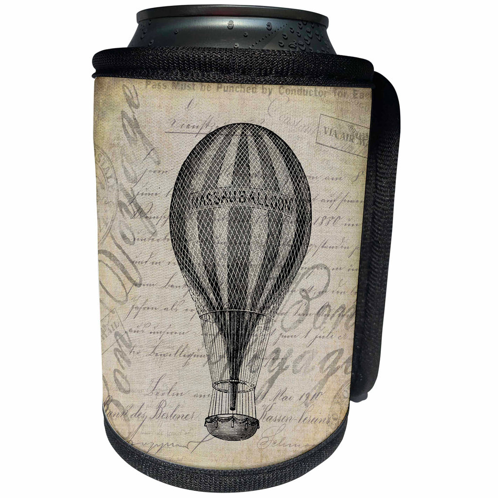 3dRose Andrea Haase Art Illustration - Vintage Hot Air Balloon In Brown Grey Grunge Style - Can Cooler Bottle Wrap (cc_268354)