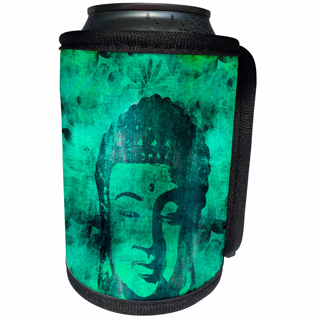 3dRose Andrea Haase Art Illustration - Green Buddha Head Illustration - Can Cooler Bottle Wrap (cc_268360)