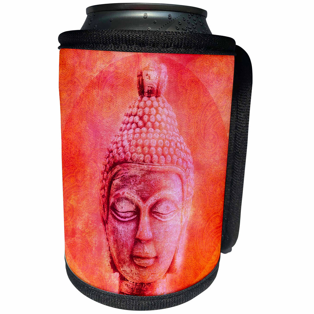 3dRose Andrea Haase Art Illustration - Pink Orange Buddha Head Illustration - Can Cooler Bottle Wrap (cc_268361)