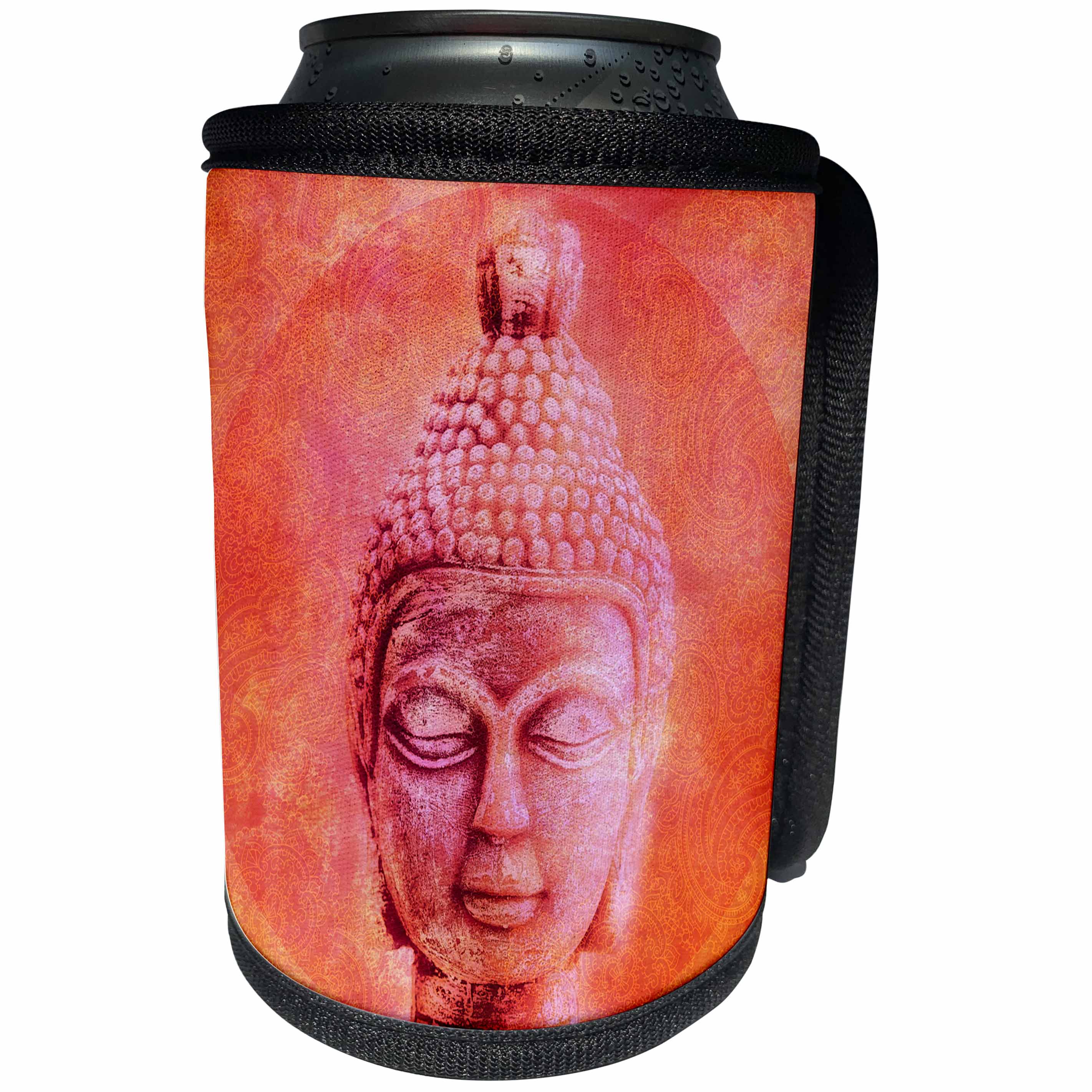 3dRose Andrea Haase Art Illustration - Pink Orange Buddha Head Illustration - Can Cooler Bottle Wrap (cc_268361)