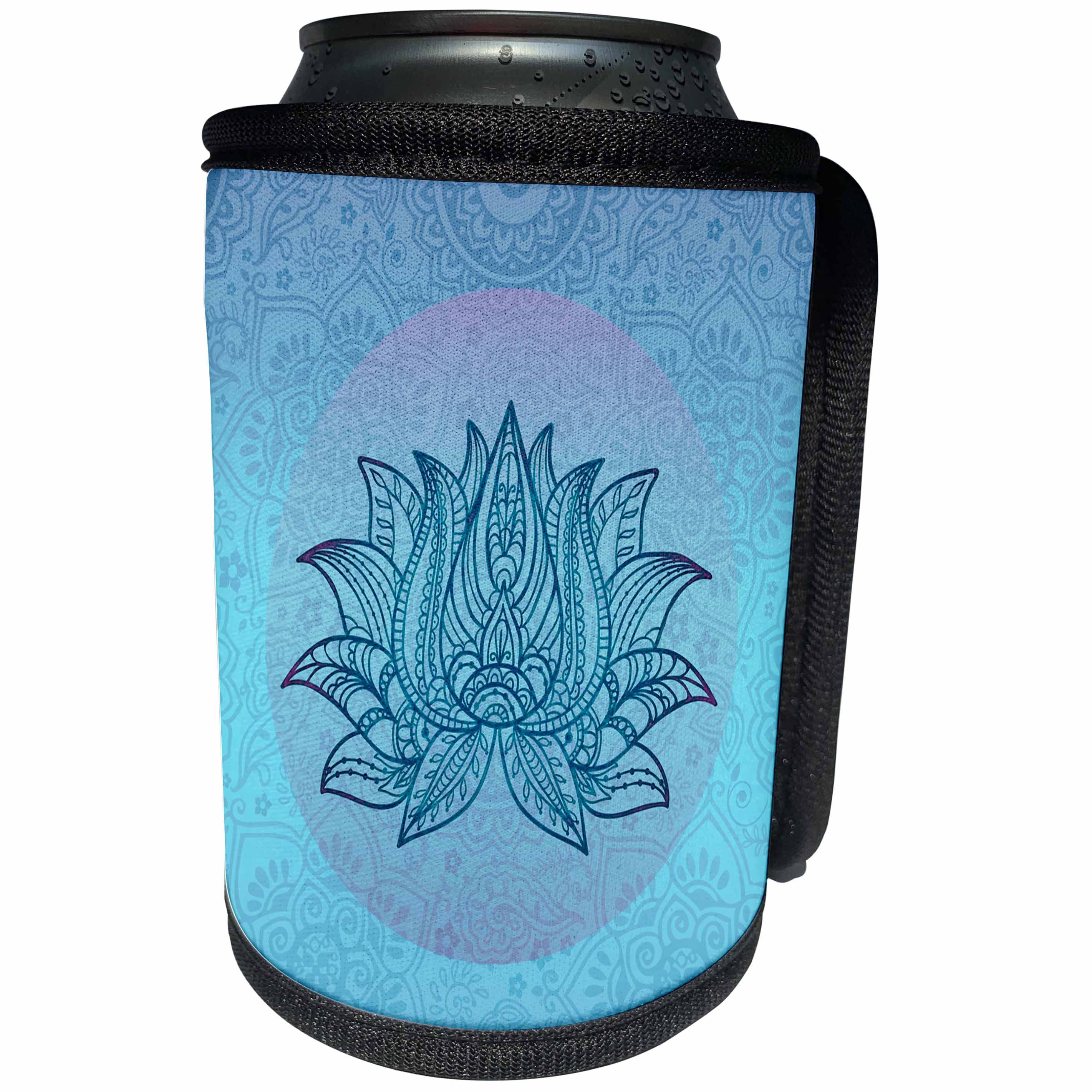 3dRose Andrea Haase Art Illustration - Lotus Flower Symbol Illustration Light Blue Aqua Tones - Can Cooler Bottle Wrap (cc_268363)