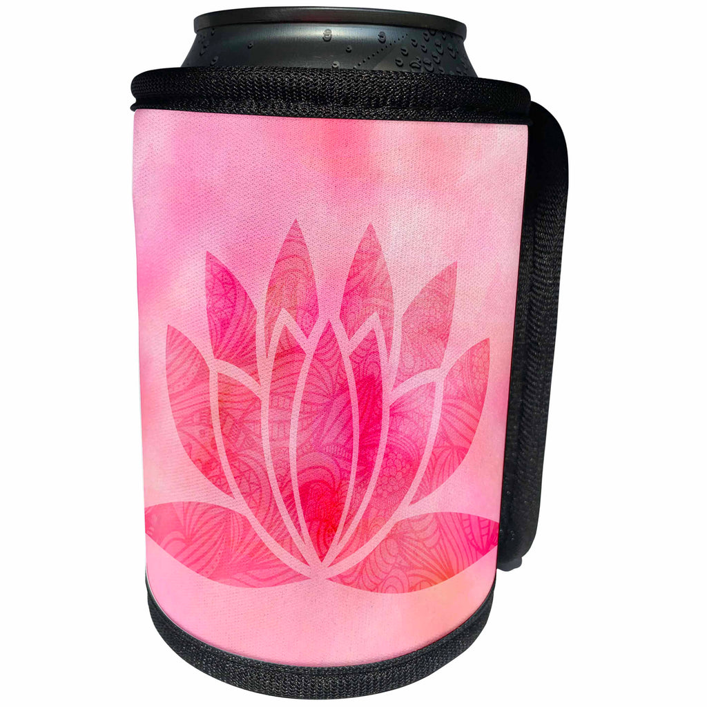 3dRose Andrea Haase Art Illustration - Pink Watercolor Lotus Flower Illustration - Can Cooler Bottle Wrap (cc_268367)