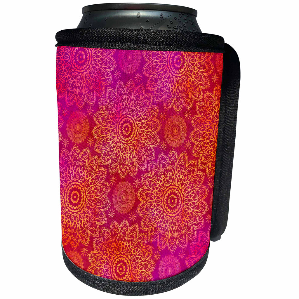 3dRose Andrea Haase Art Illustration - Pink Orange Watercolor Mandala Ornament Pattern - Can Cooler Bottle Wrap (cc_268370)