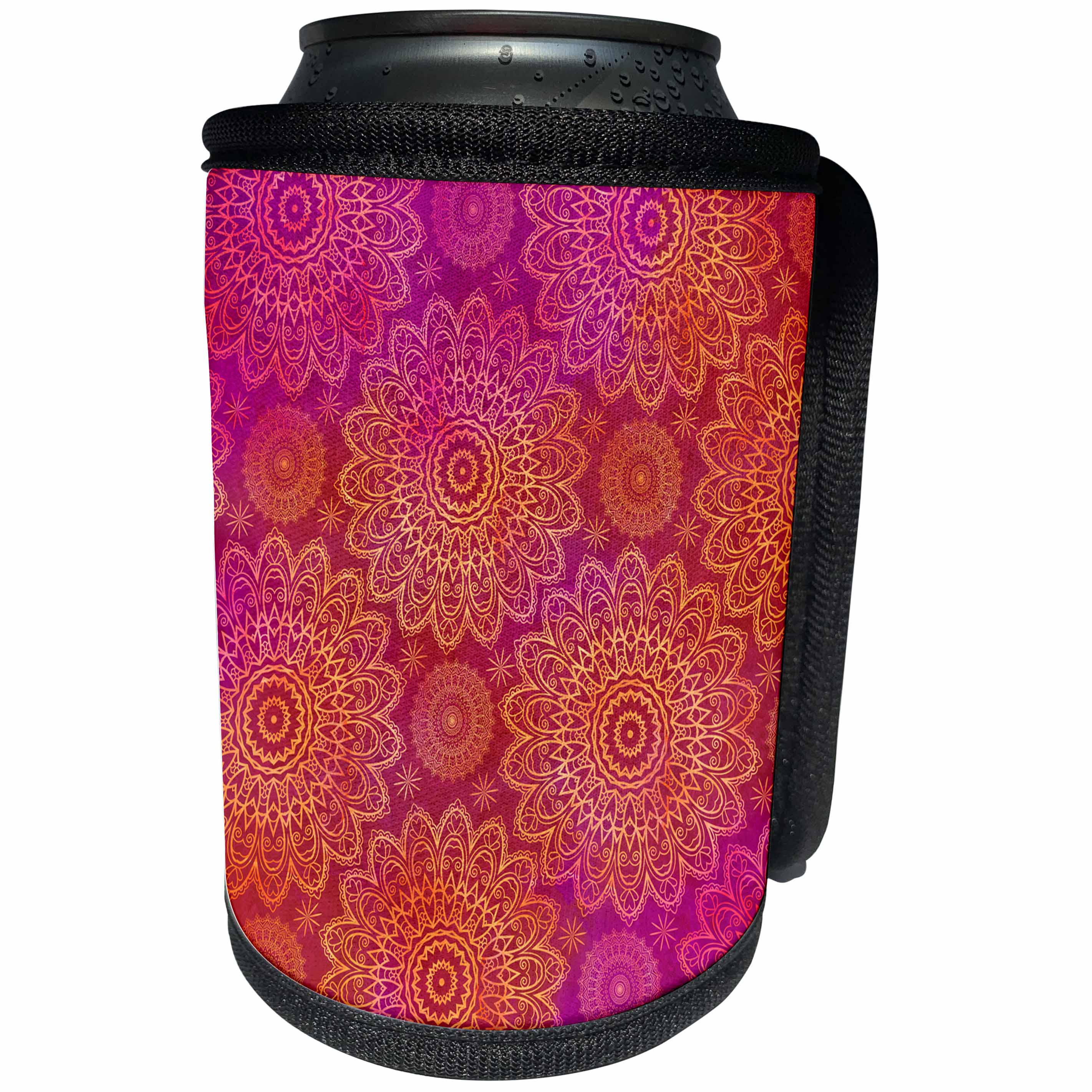 3dRose Andrea Haase Art Illustration - Pink Orange Watercolor Mandala Ornament Pattern - Can Cooler Bottle Wrap (cc_268370)