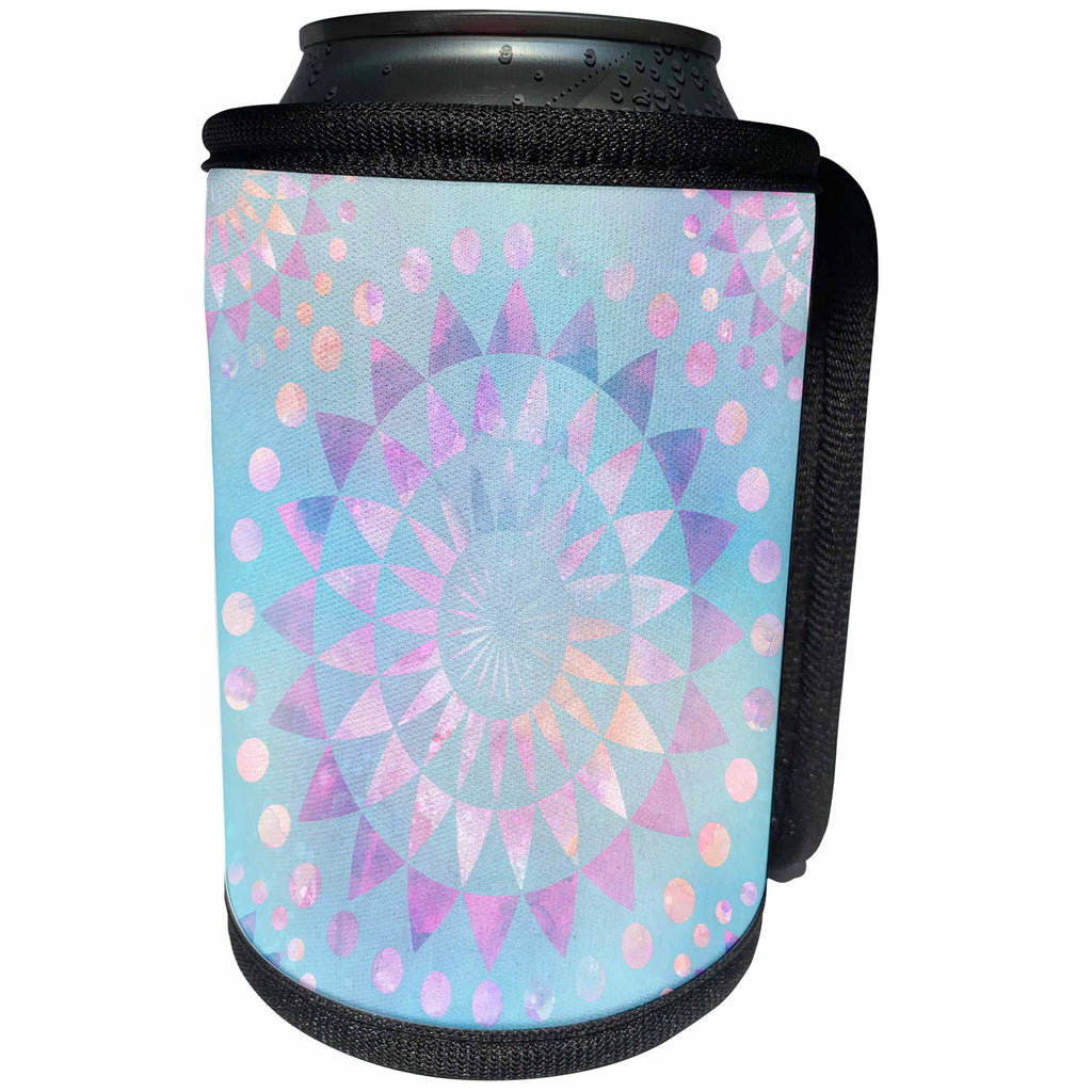 3dRose Andrea Haase Art Illustration - Pastel Blue Mandala Ornament Pattern - Can Cooler Bottle Wrap (cc_268372)