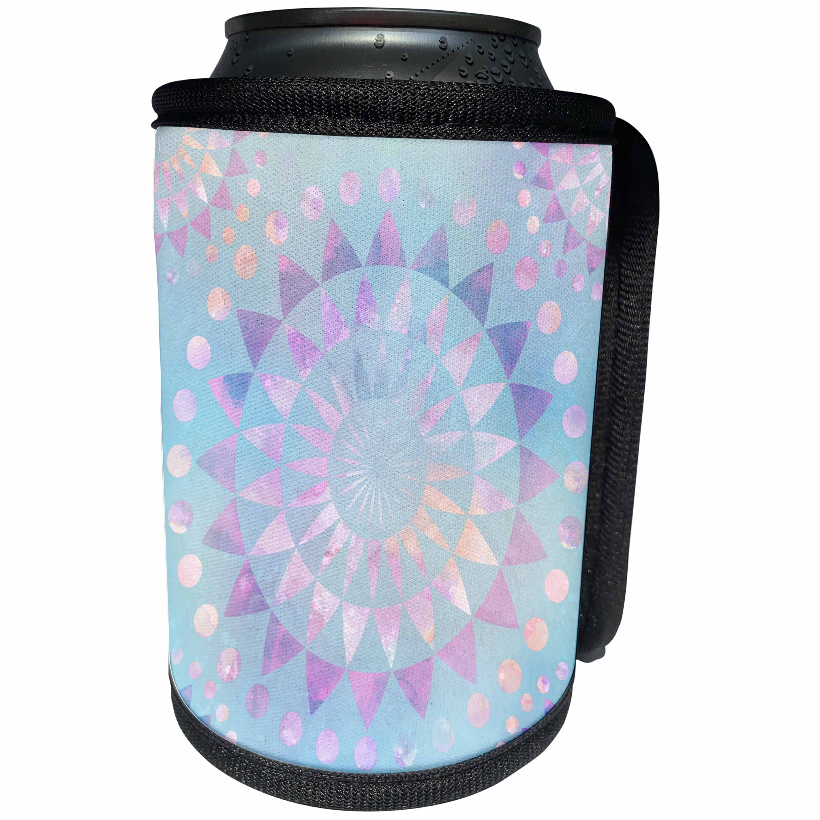 3dRose Andrea Haase Art Illustration - Pastel Blue Mandala Ornament Pattern - Can Cooler Bottle Wrap (cc_268372)