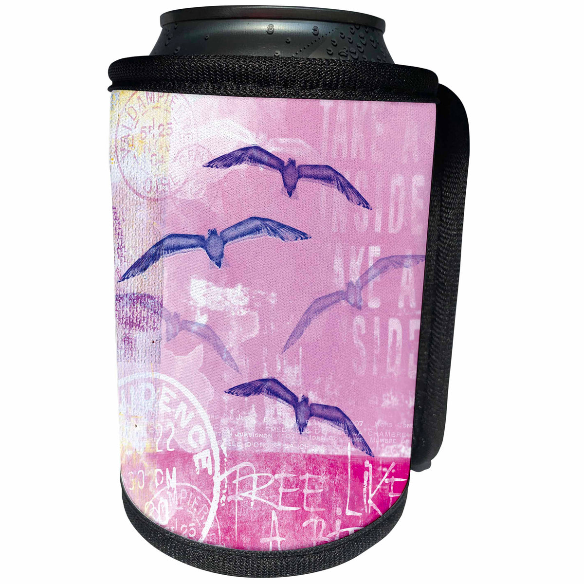 3dRose Andrea Haase Art Illustration - Sea Gull Illustration With Typography In Pastel Pink - Can Cooler Bottle Wrap (cc_268376)