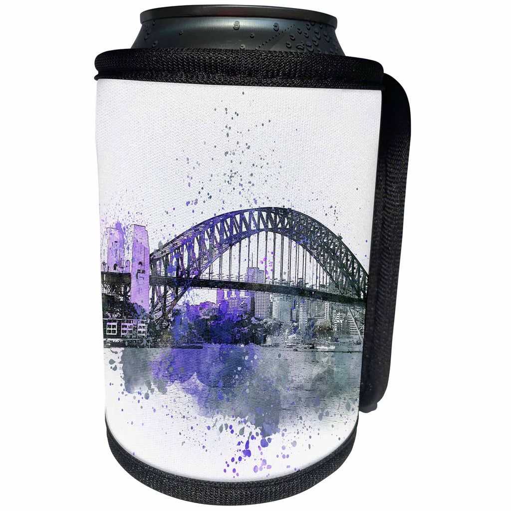 3dRose Andrea Haase Art Illustration - Watercolor Illustration Sydney Harbor Bridge Blue And Grey - Can Cooler Bottle Wrap (cc_268377)
