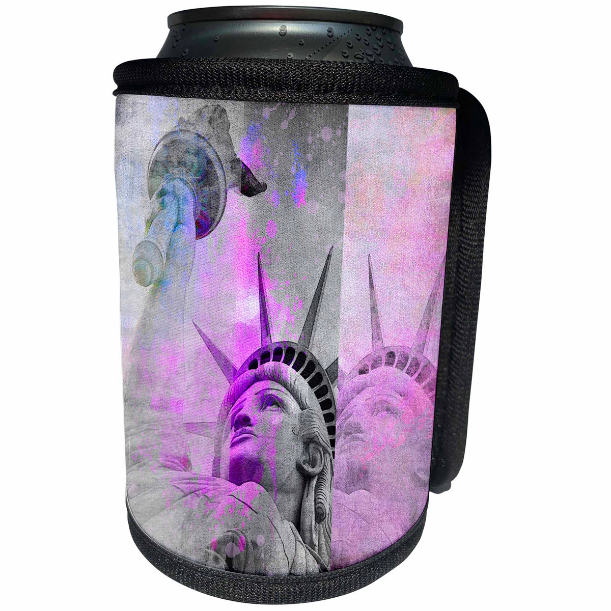 3dRose Andrea Haase Art Illustration - Watercolor Illustration Statue Of Liberty Purple And Blue - Can Cooler Bottle Wrap (cc_268382)
